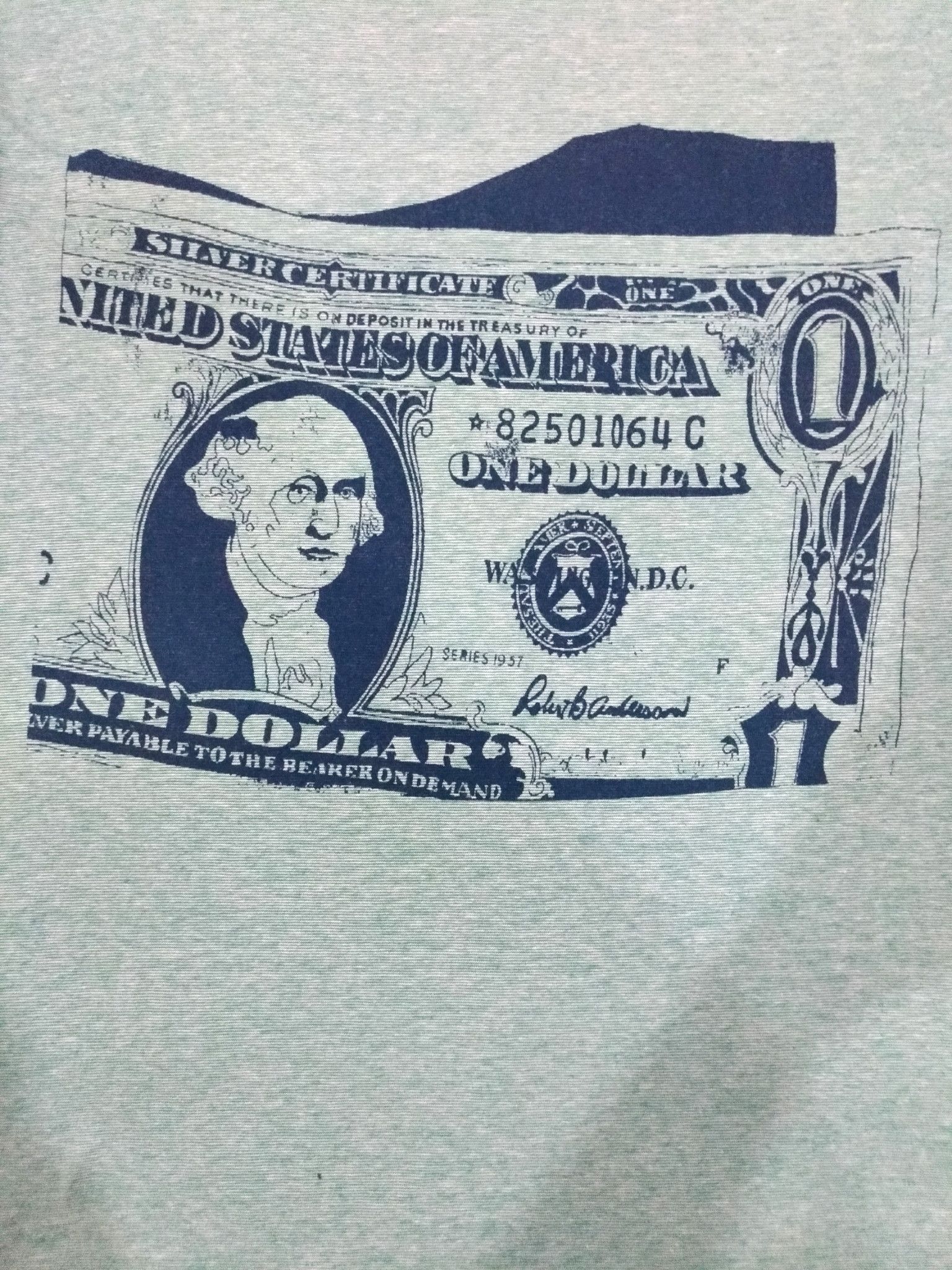 Andy Warhol × Designer RARE! VTG ANDY WARHOL ONE DOLLAR BILL POP ART T-SHIRT Size US XL / EU 56 / 4 - 4 Thumbnail