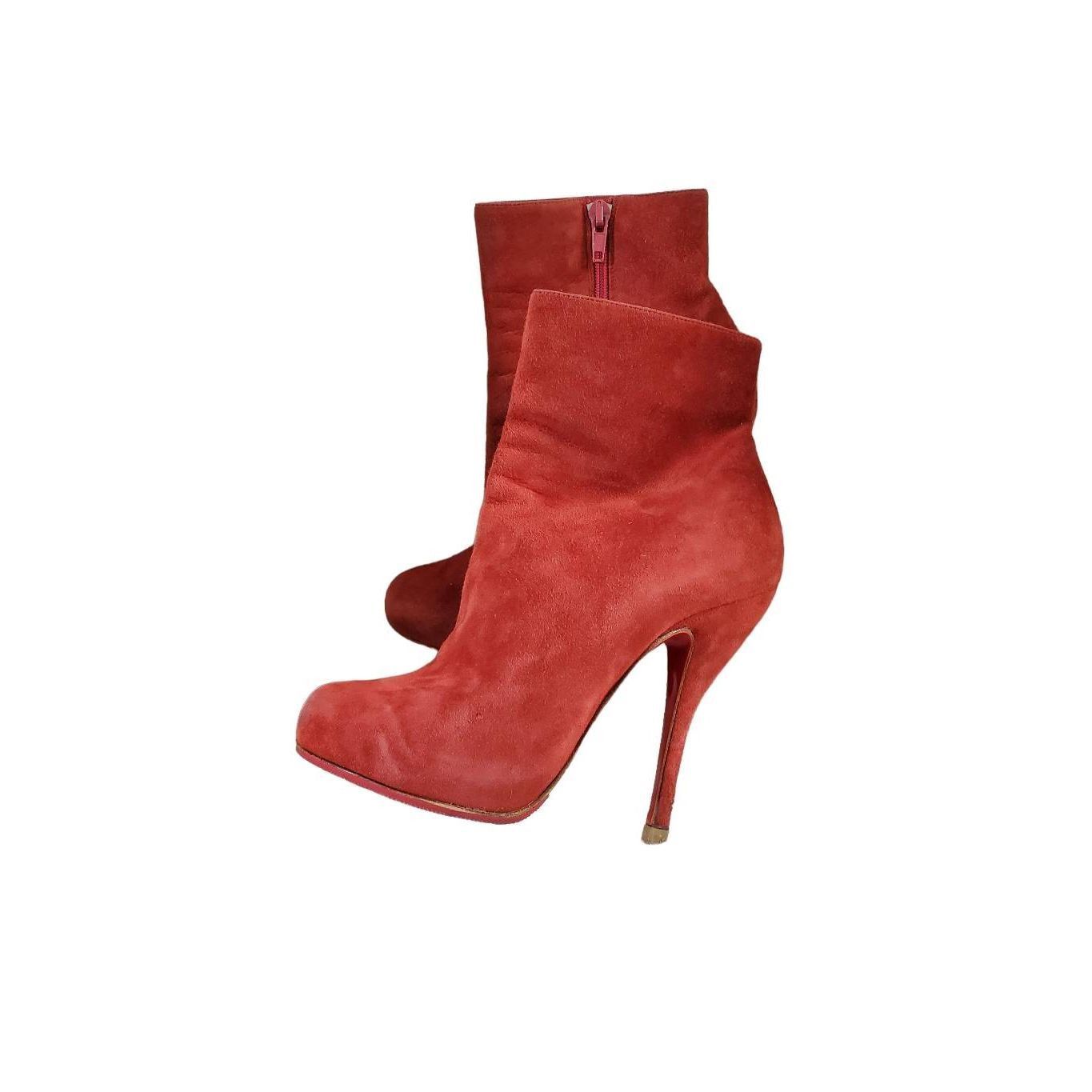 Christian Louboutin Red Suede Leather Ankle Boots size