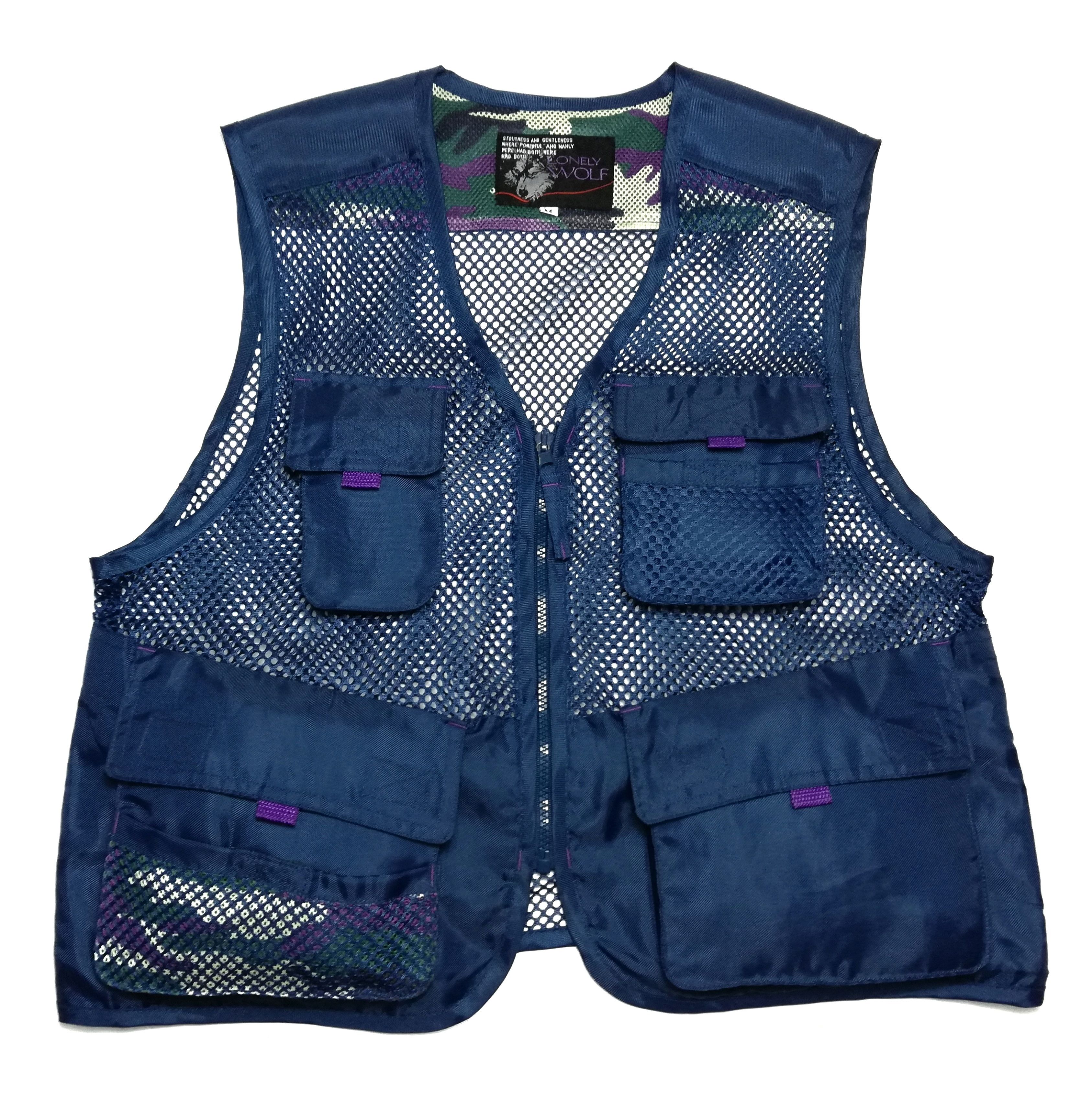 image of Lone Wolf x Tracey Vest Vintage Lonely Wolf Tactical Multipocket Sleeveless Vest in Blue (Size Medi