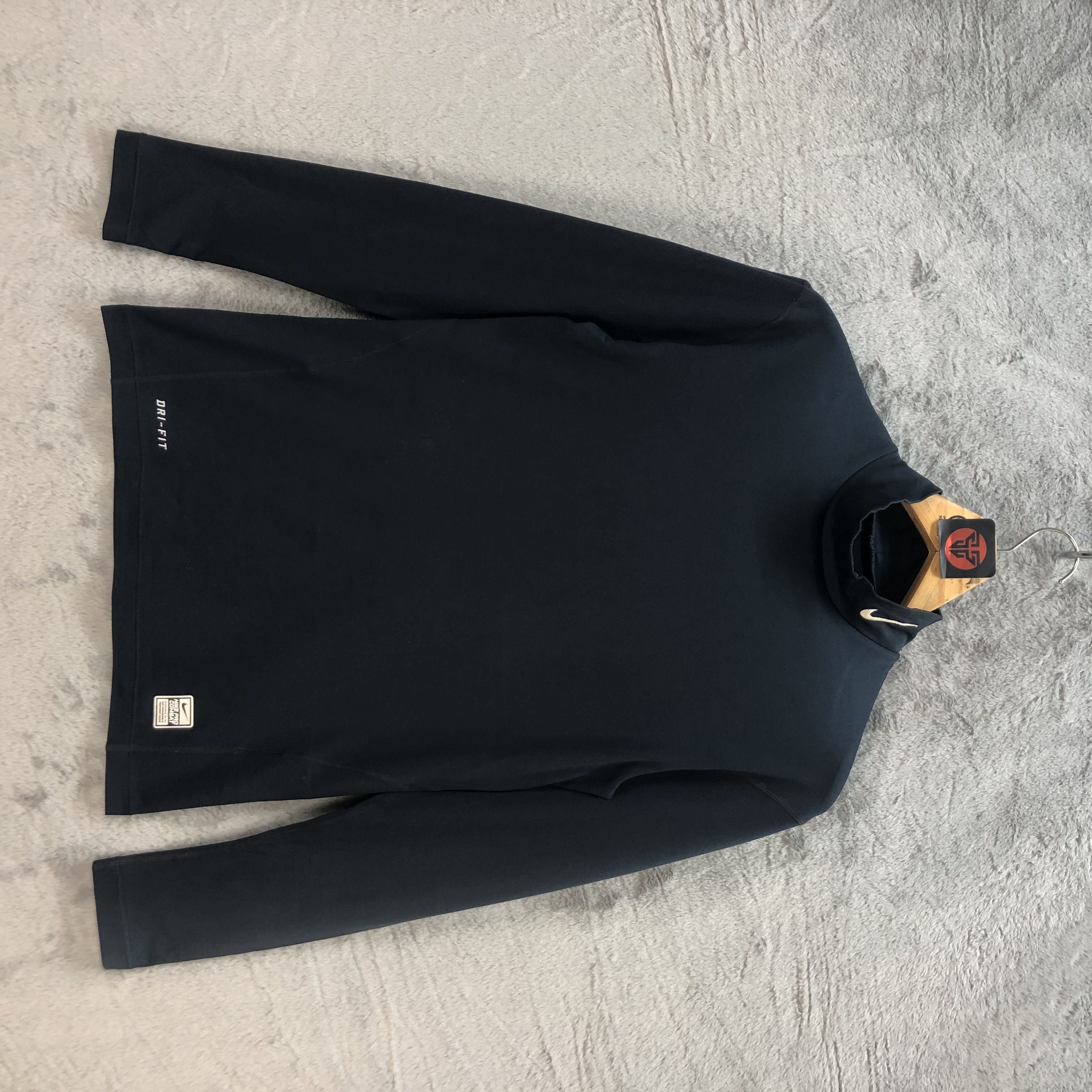 image of Nike Neck Swoosh Long Sleeve Turtle Neck Shirt 1821-72 in Blue Black, Men's (Size Large)