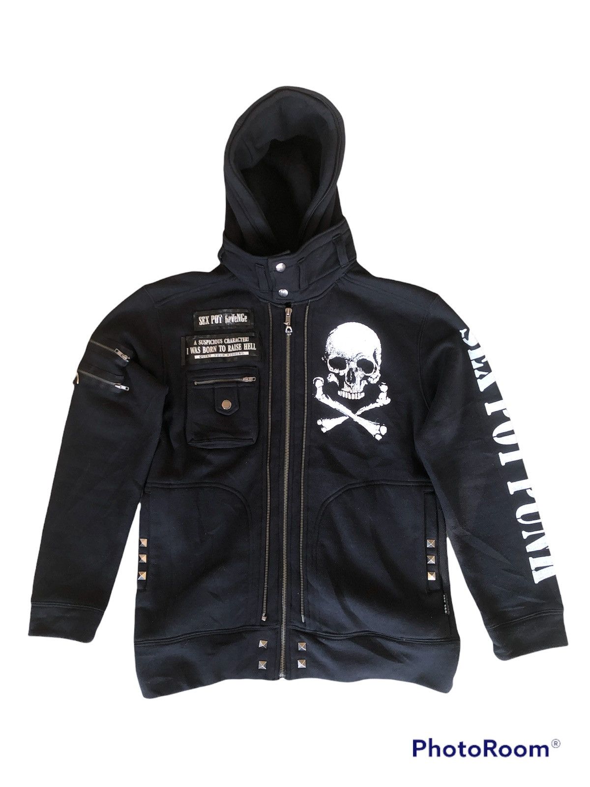 image of Seditionaries Sex Pot Revenge Punk Big Logo Sweater Jacket Hoodie in Black, Men's (Size Large)