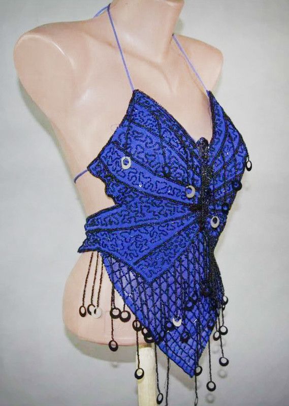 Other y2k halter beaded butterfly top lace up sz XS/S Size S / US 4 / IT 40 - 3 Thumbnail