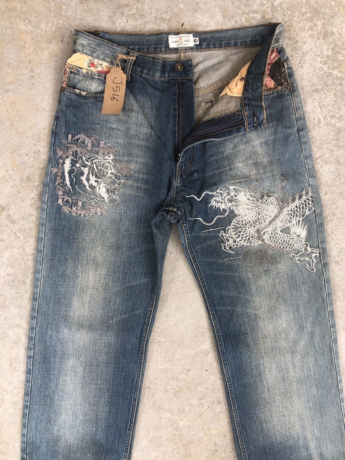 Karakuri Tamashii Karakuri Tamashii Embroidered Jeans Distressed Jeans Size US 33 - 3 Thumbnail