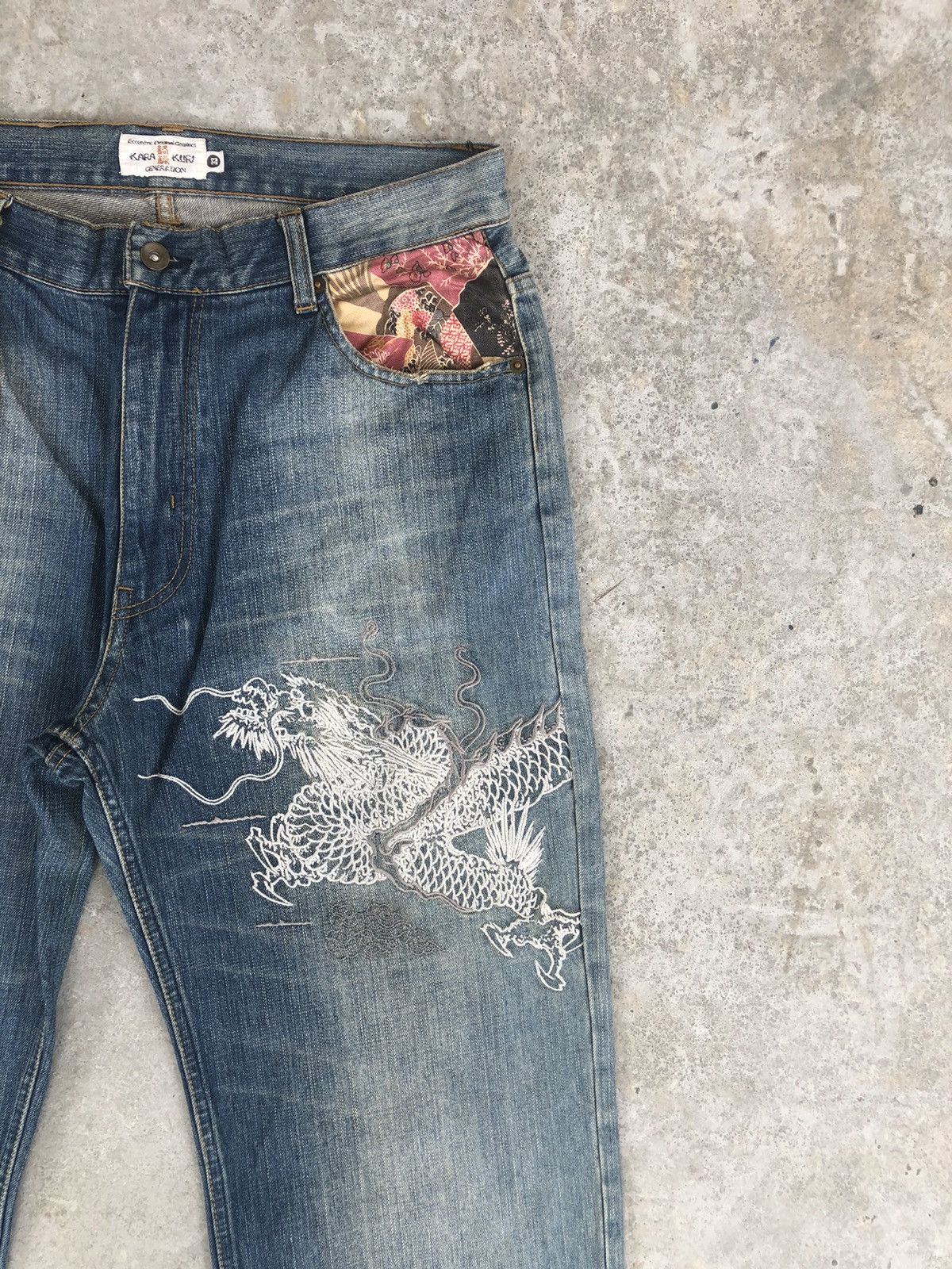 Karakuri Tamashii Karakuri Tamashii Embroidered Jeans Distressed Jeans Size US 33 - 5 Thumbnail