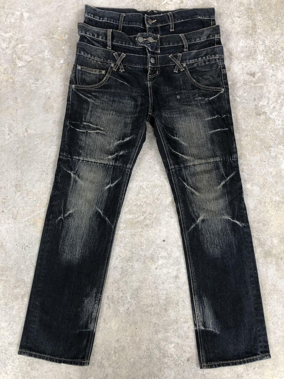 PPFM PPFM Double Waist Distressed Denim Punk Style Size US 33 - 1 Thumbnail
