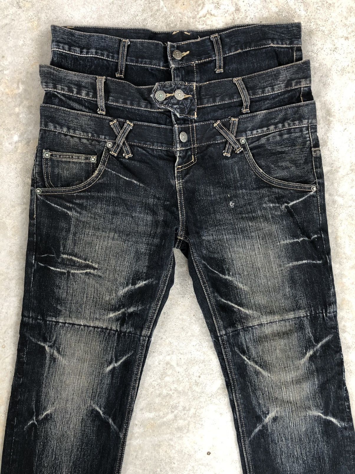 PPFM PPFM Double Waist Distressed Denim Punk Style Size US 33 - 3 Thumbnail