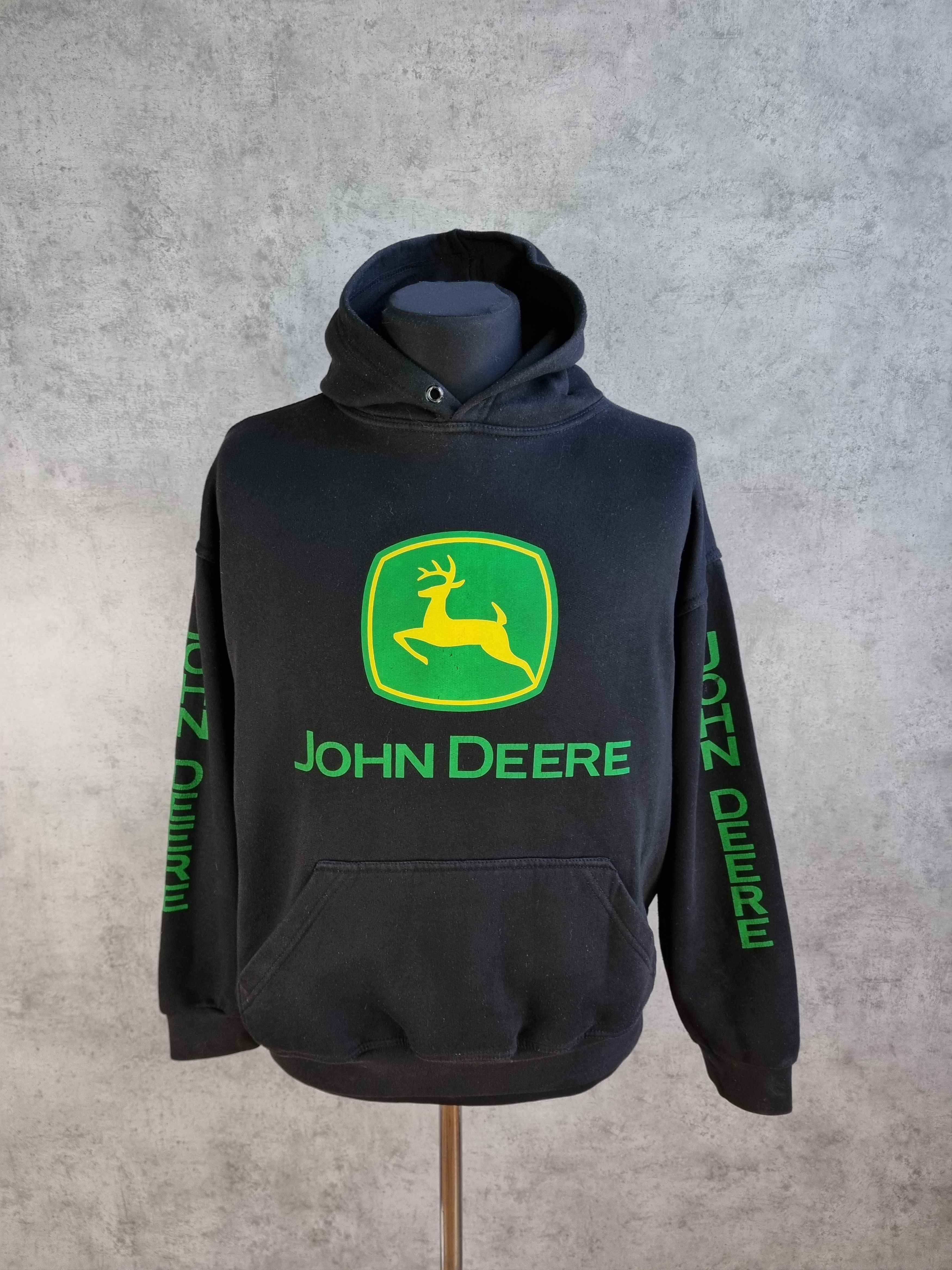 image of 90's Vintage John Deere Workers Big Logo Hoodie Sweatshirt in Black, Men's (Size Medium)