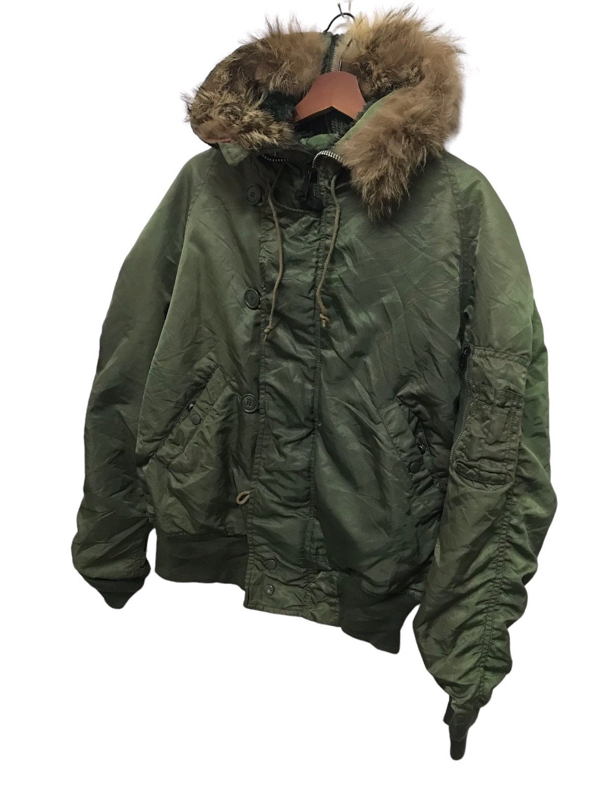 Vintage 🔥🔥BEST OFFER🔥🔥Vintage Army Fur Hoodie Bomber Jacket Military Size US L / EU 52-54 / 3 - 2 Thumbnail