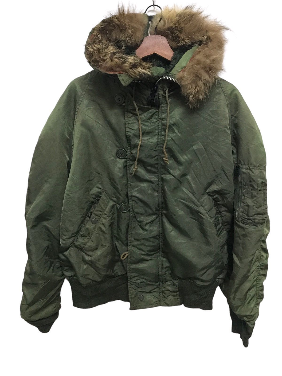 Vintage 🔥🔥BEST OFFER🔥🔥Vintage Army Fur Hoodie Bomber Jacket Military Size US L / EU 52-54 / 3 - 1 Thumbnail