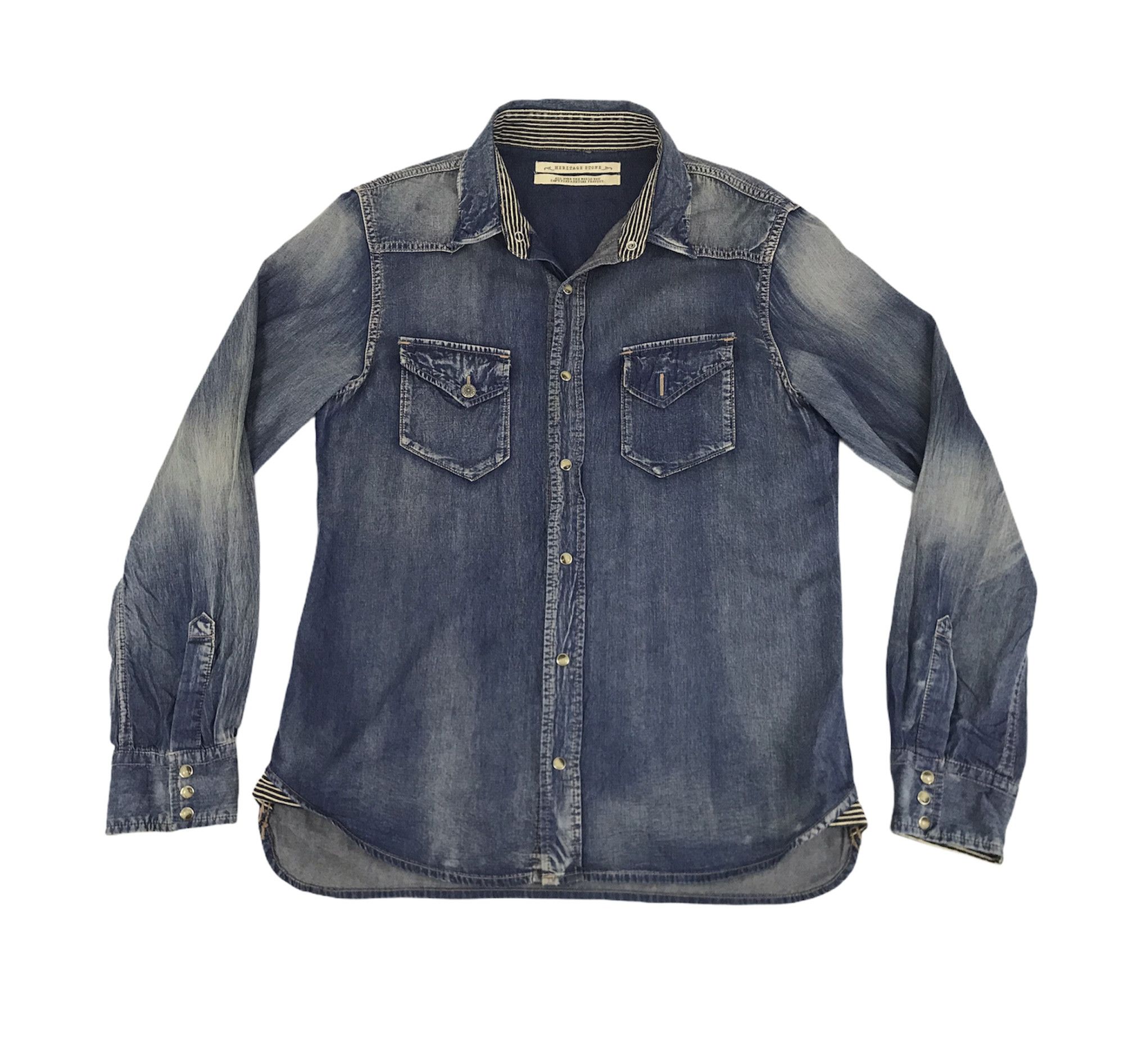 Japanese Brand Heritage Stone Denim Flannel Jacket Snap Button Size US M / EU 48-50 / 2 - 1 Thumbnail