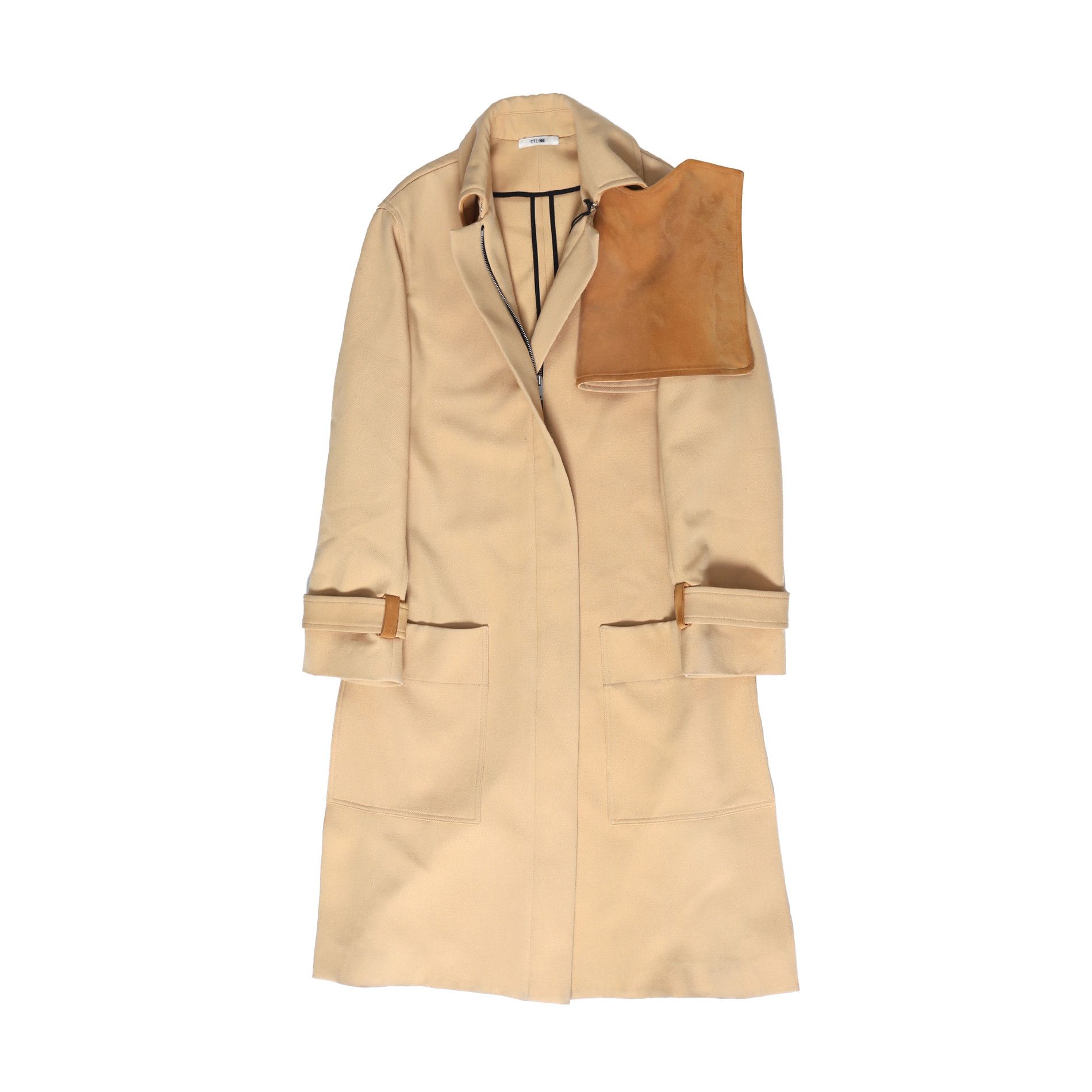 image of Celine By Phoebe Philo Oversized Suede Storm Flap Trench Coat in Camel, Women's (Size XS)