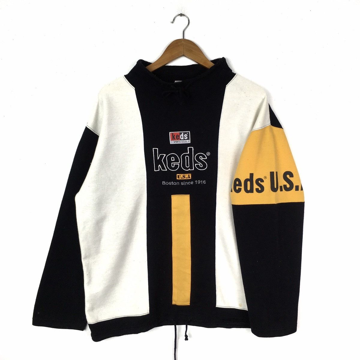 image of Pro Keds Usa Big Logo Turtle Neck Sweatshirt Jumper in Black/Yellow, Men's (Size Large)