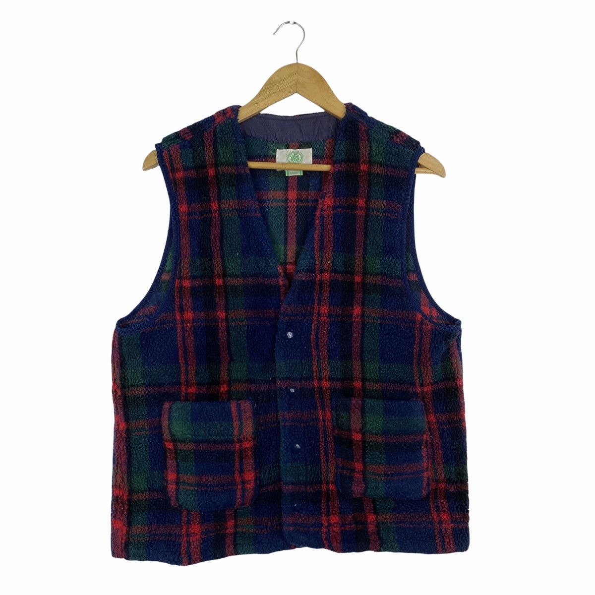 image of J Press x Vintage J. Press Japanese Tartan Design Fleece Vest Jacket in Red Tartan (Size Small)