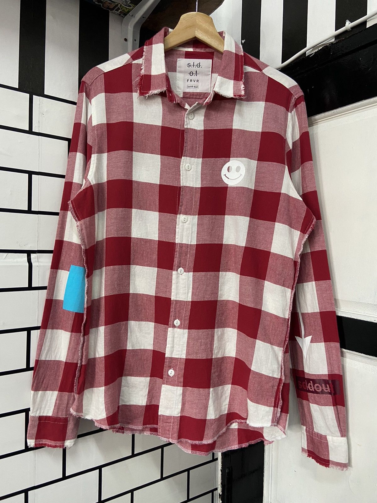 image of Sold Out Store Sold Out Frvr Smiley Face Cpfm Reverse Stitch Flannel Shirt in Red Check (Size Mediu