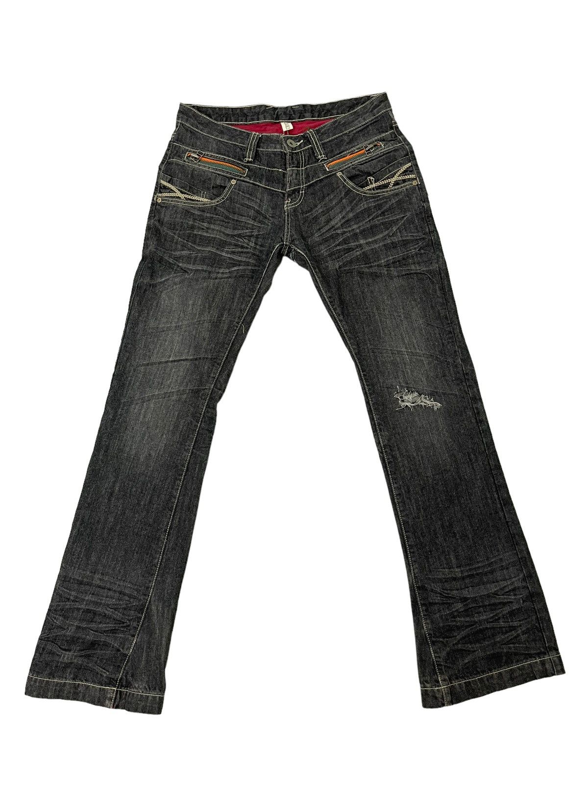 Japanese Brand Flare Jeans Daily Topics Distress Low Rise Boot Cut 5🟦7 Size US 34 / EU 50 - 12 Thumbnail