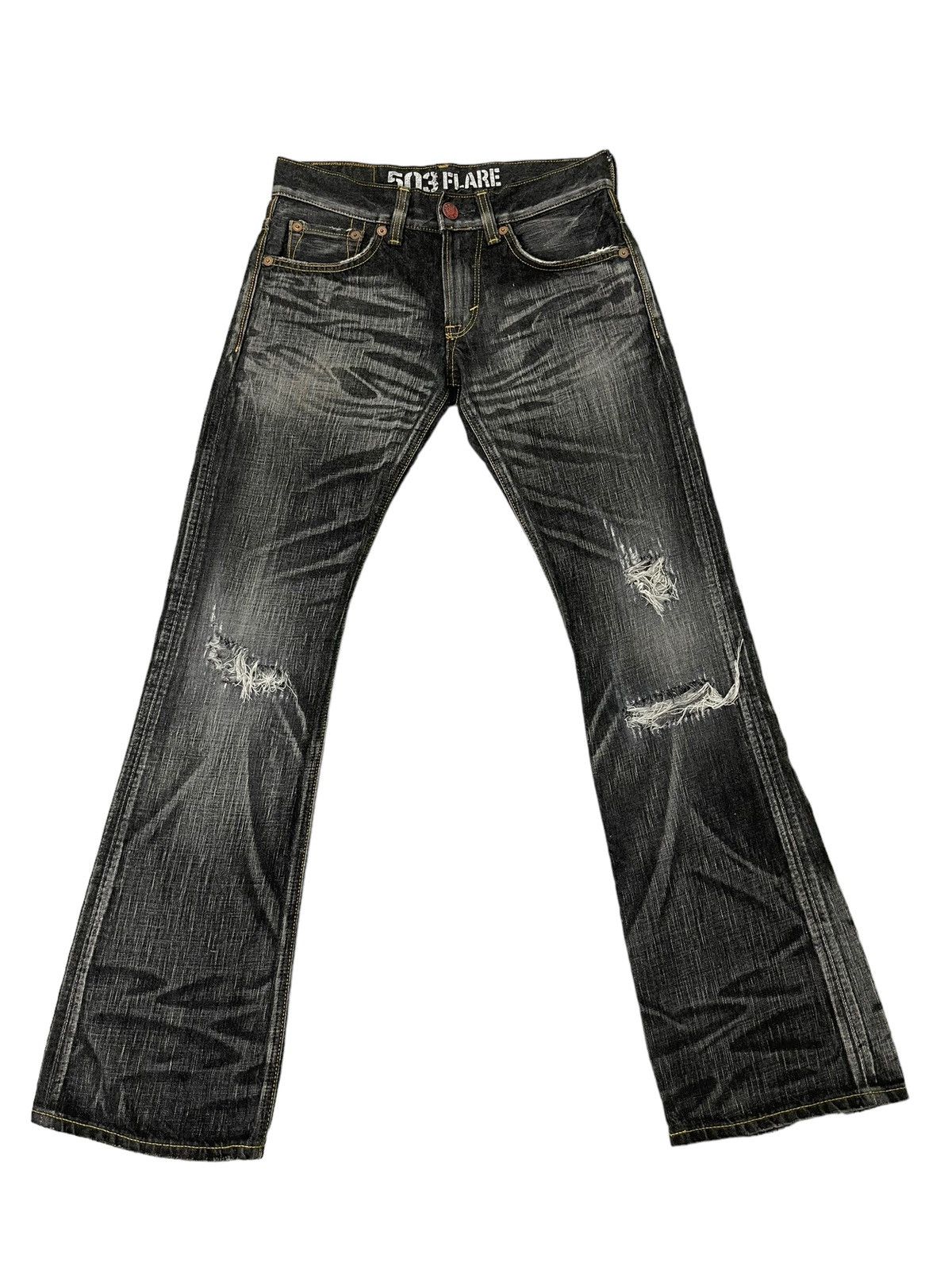 Edwin Flare Jeans Edwin Japan Distress Low Rise Acid Wash 5🟦7 Size US 30 / EU 46 - 2 Thumbnail