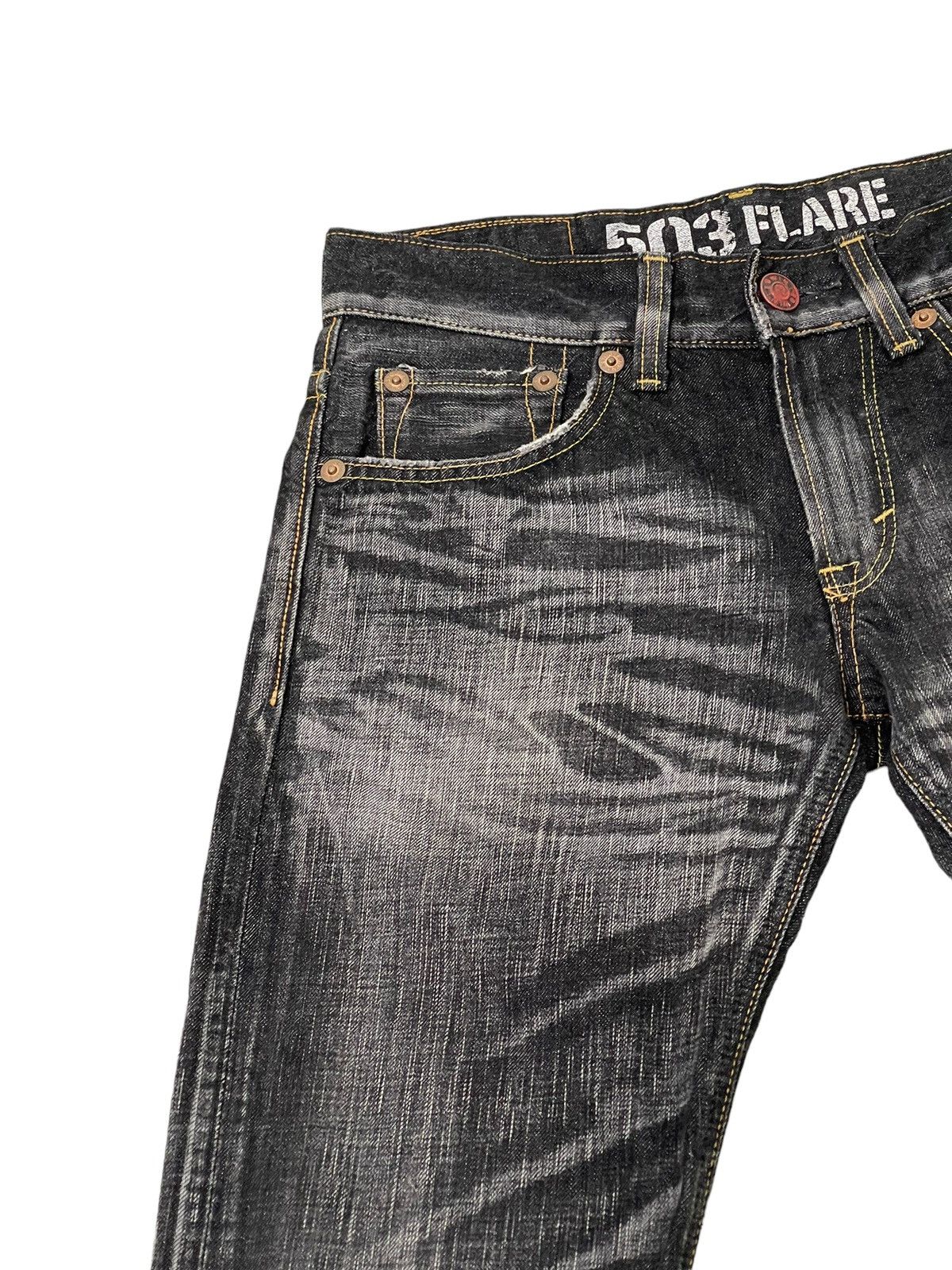 Edwin Flare Jeans Edwin Japan Distress Low Rise Acid Wash 5🟦7 Size US 30 / EU 46 - 8 Thumbnail