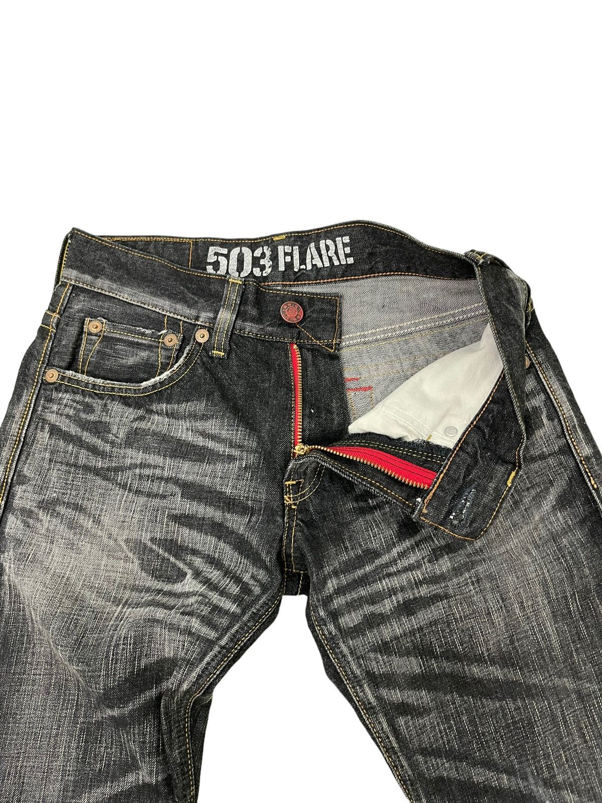 Edwin Flare Jeans Edwin Japan Distress Low Rise Acid Wash 5🟦7 Size US 30 / EU 46 - 11 Thumbnail