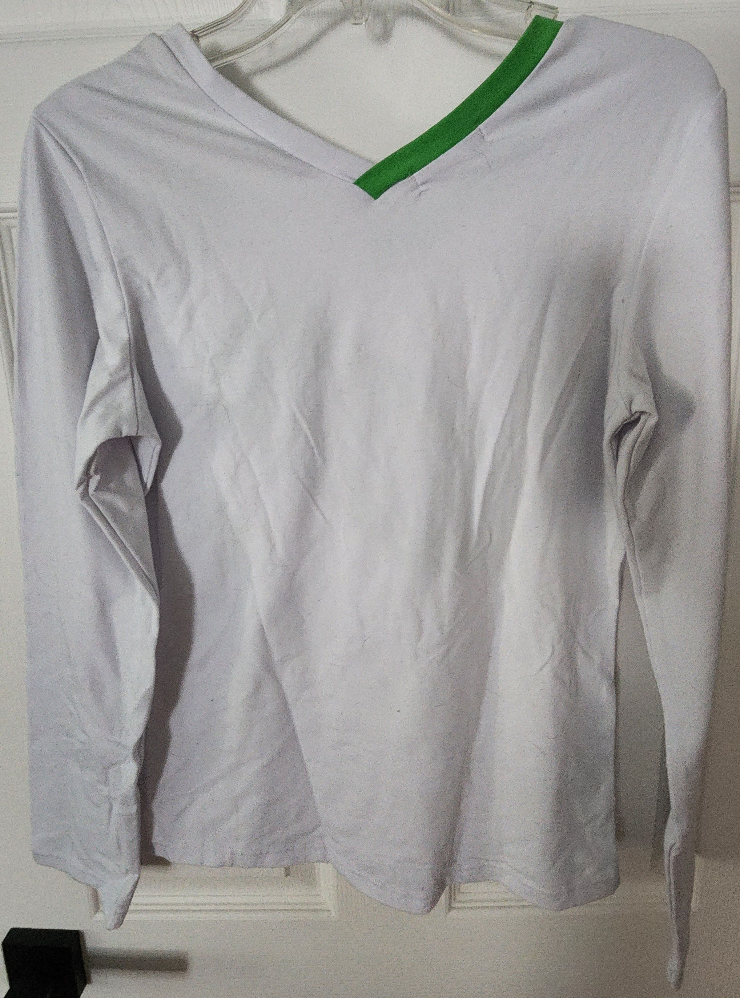 Other Only Win White Green Double VNeck Long Sleeve Shirt L Size L / US 10 / IT 46 - 2 Thumbnail