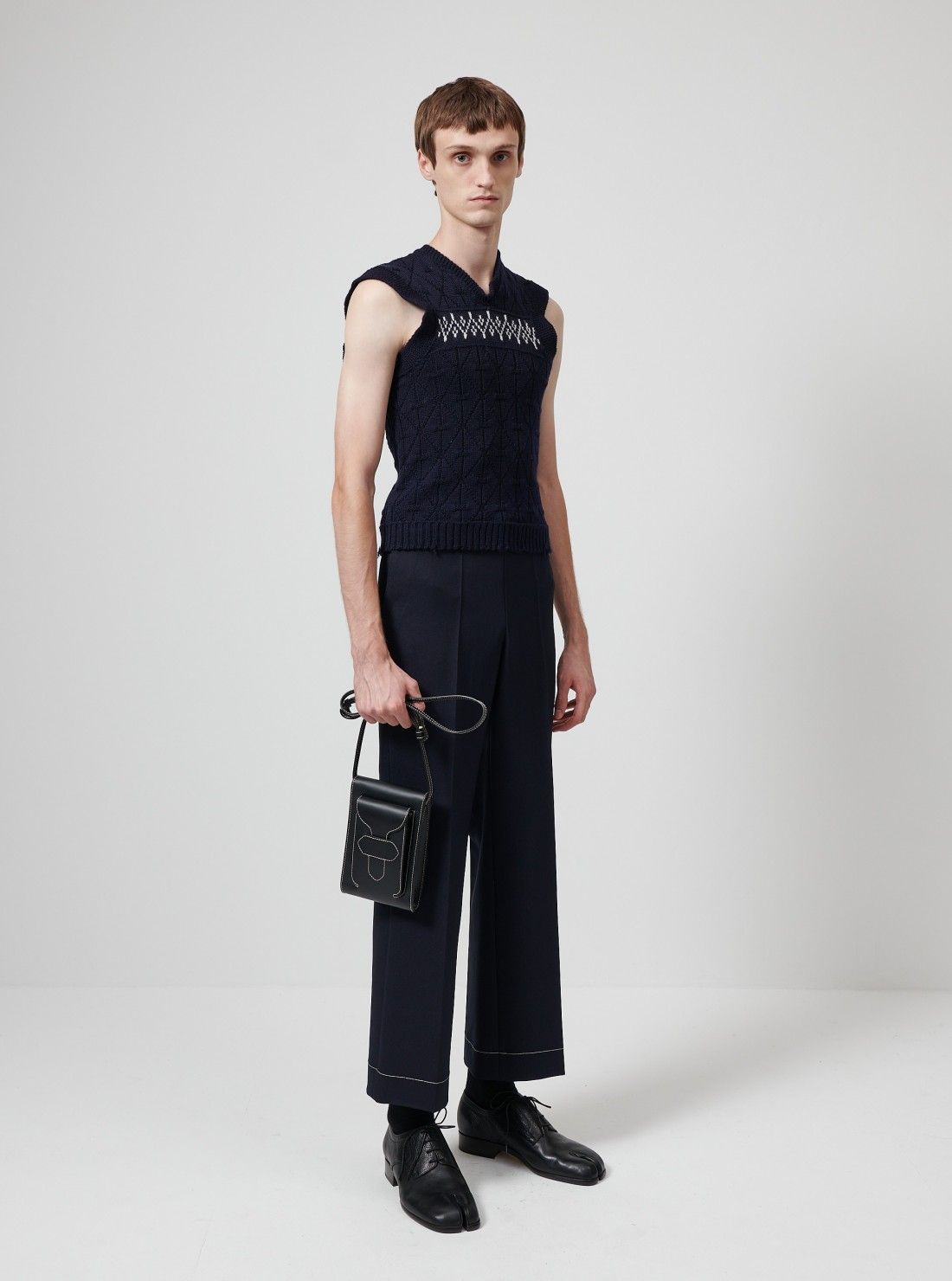 Pre-owned Maison Margiela New — Ss20 Tailored Flap Front Trousers In Navy