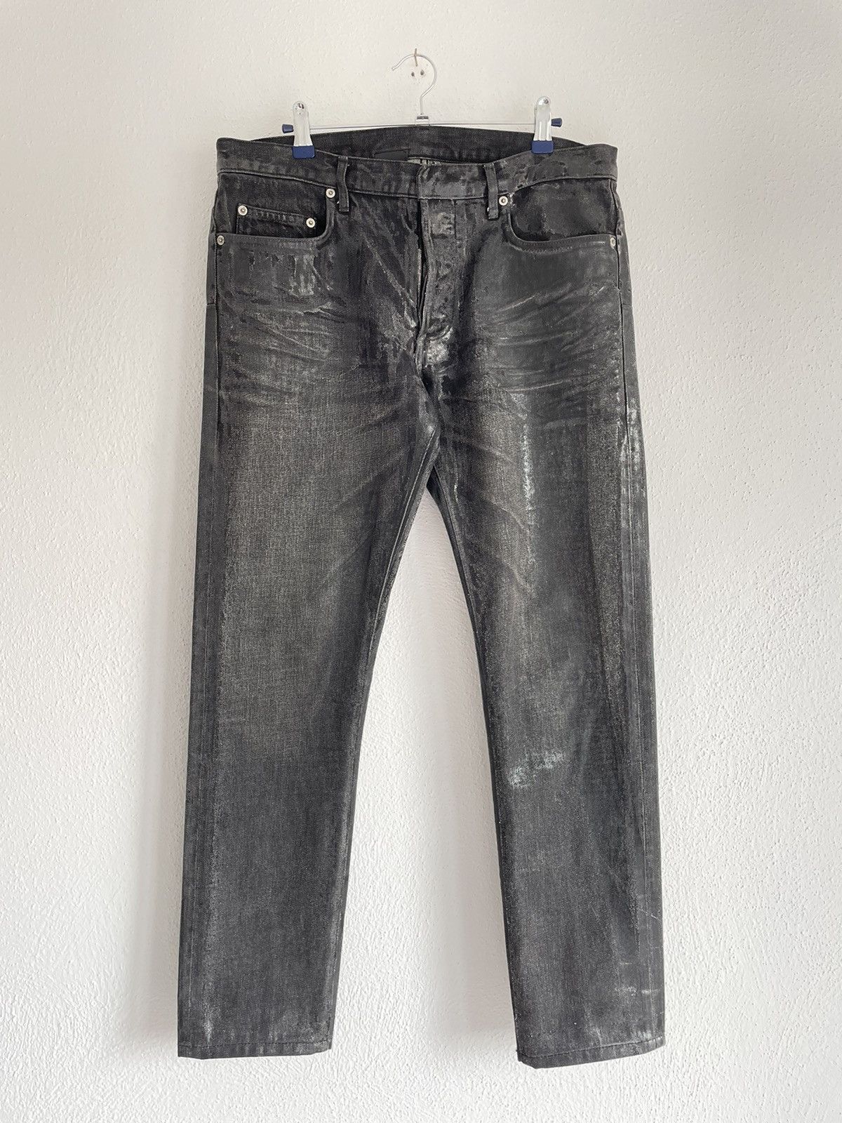 image of Dior x Hedi Slimane Aw03 Luster Clawmark Waxed Coated Denim in Grey, Men's (Size 33)