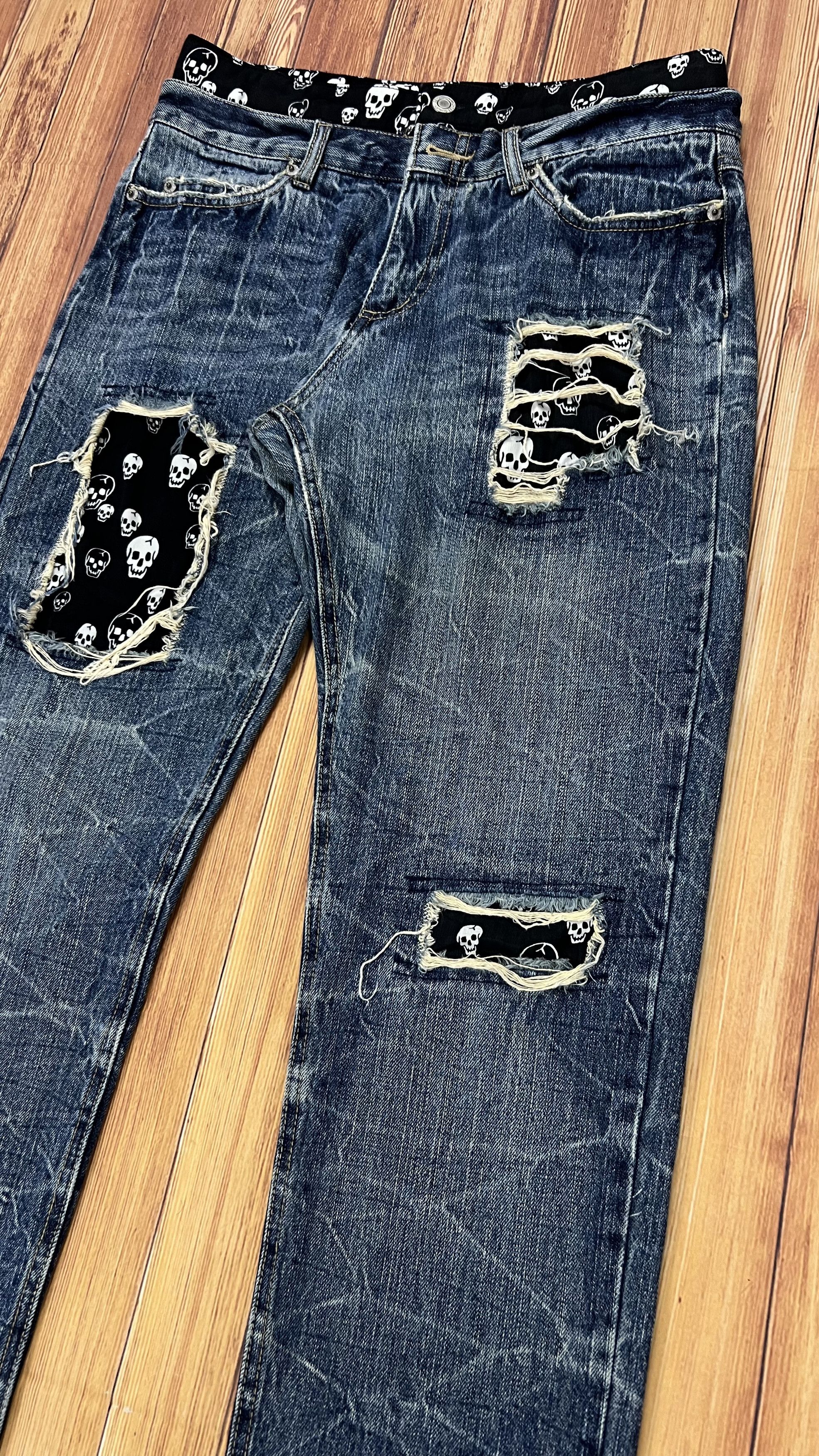 Japanese Brand Skulls Playchess Double Waist Jeans Size US 31 - 2 Thumbnail