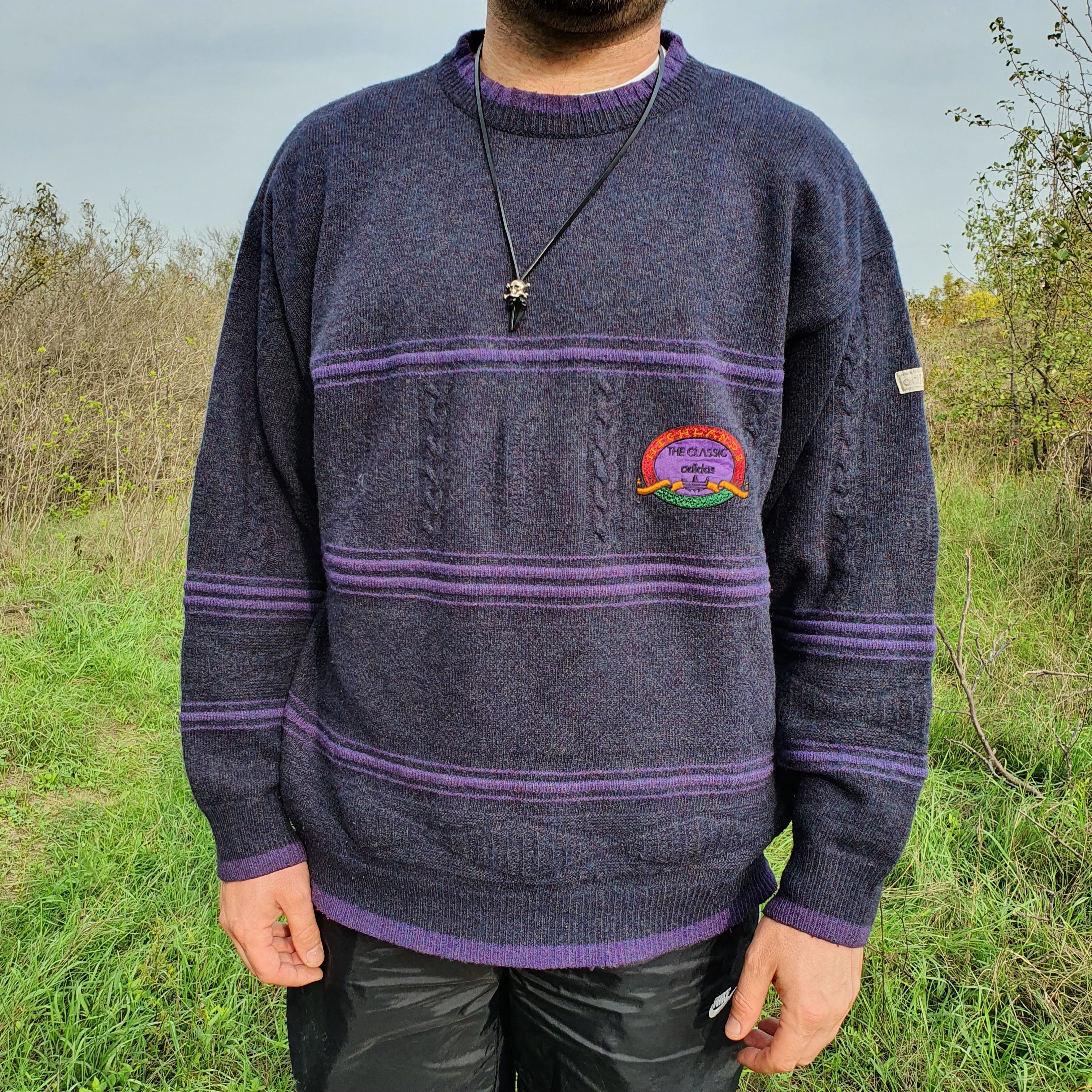 Adidas × Vintage Vintage 80s Adidas Knitted Wool Sweater German Pullover Size US L / EU 52-54 / 3 - 4 Thumbnail