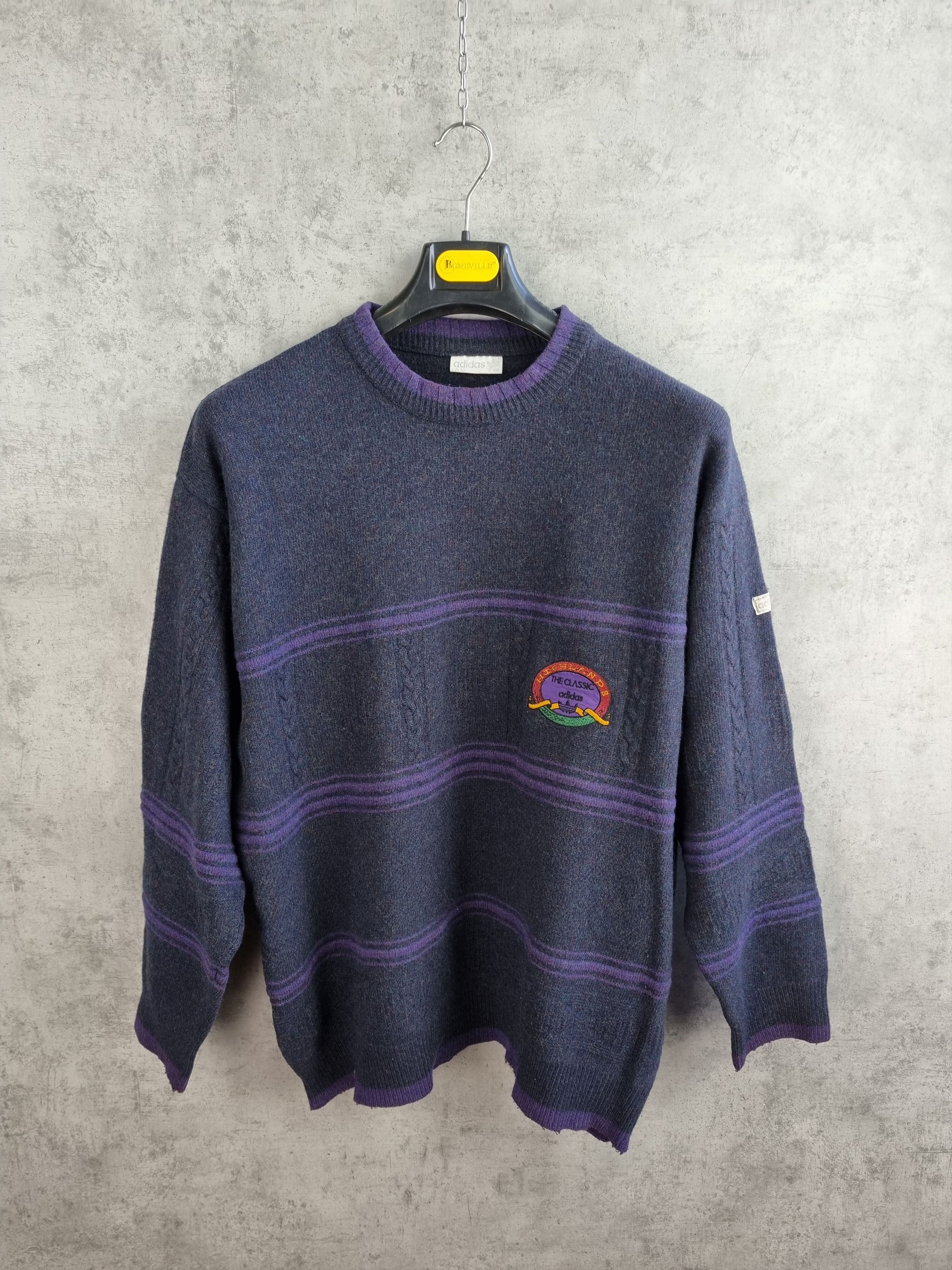 Adidas × Vintage Vintage 80s Adidas Knitted Wool Sweater German Pullover Size US L / EU 52-54 / 3 - 1 Thumbnail