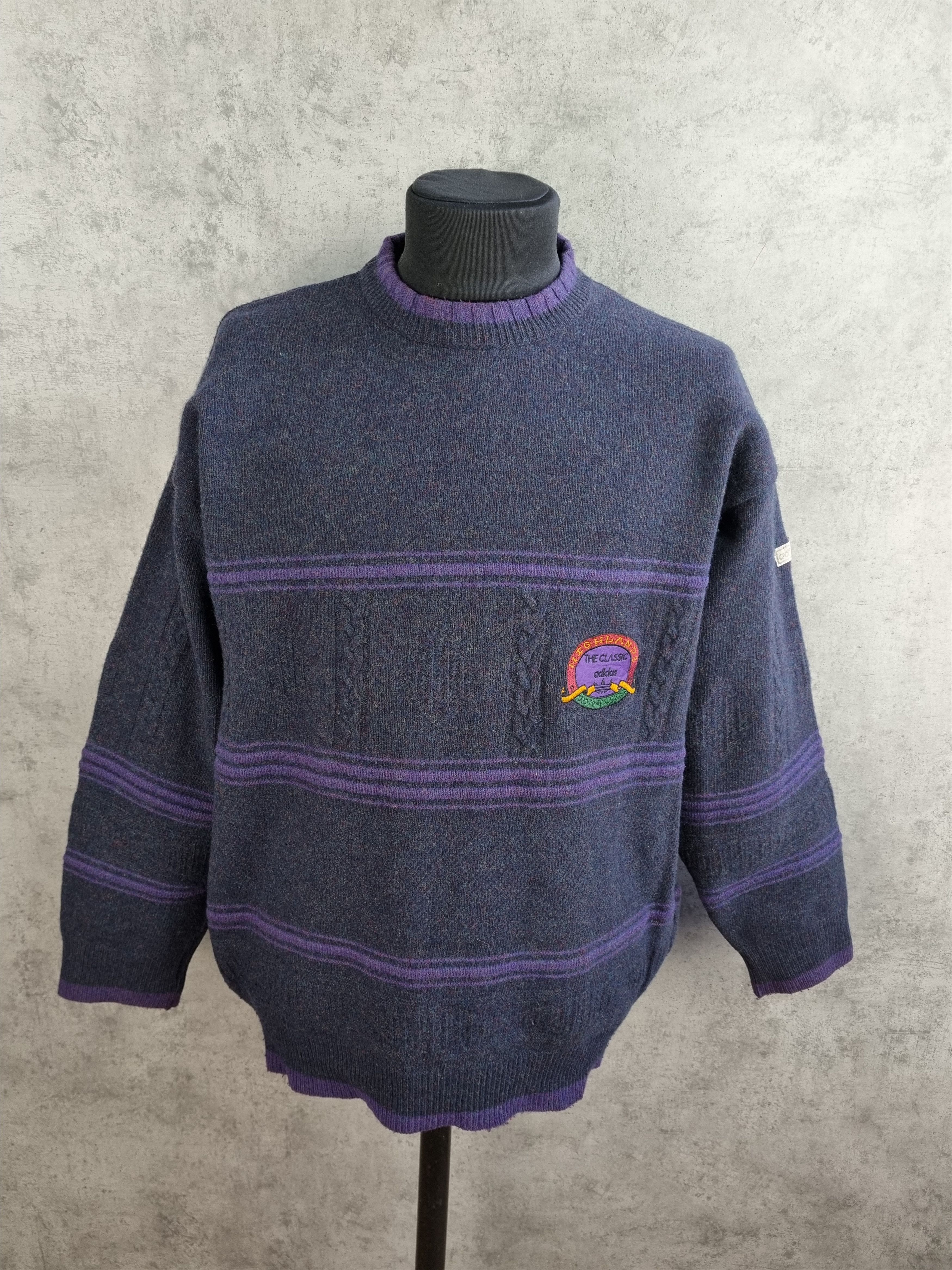 Adidas × Vintage Vintage 80s Adidas Knitted Wool Sweater German Pullover Size US L / EU 52-54 / 3 - 5 Thumbnail