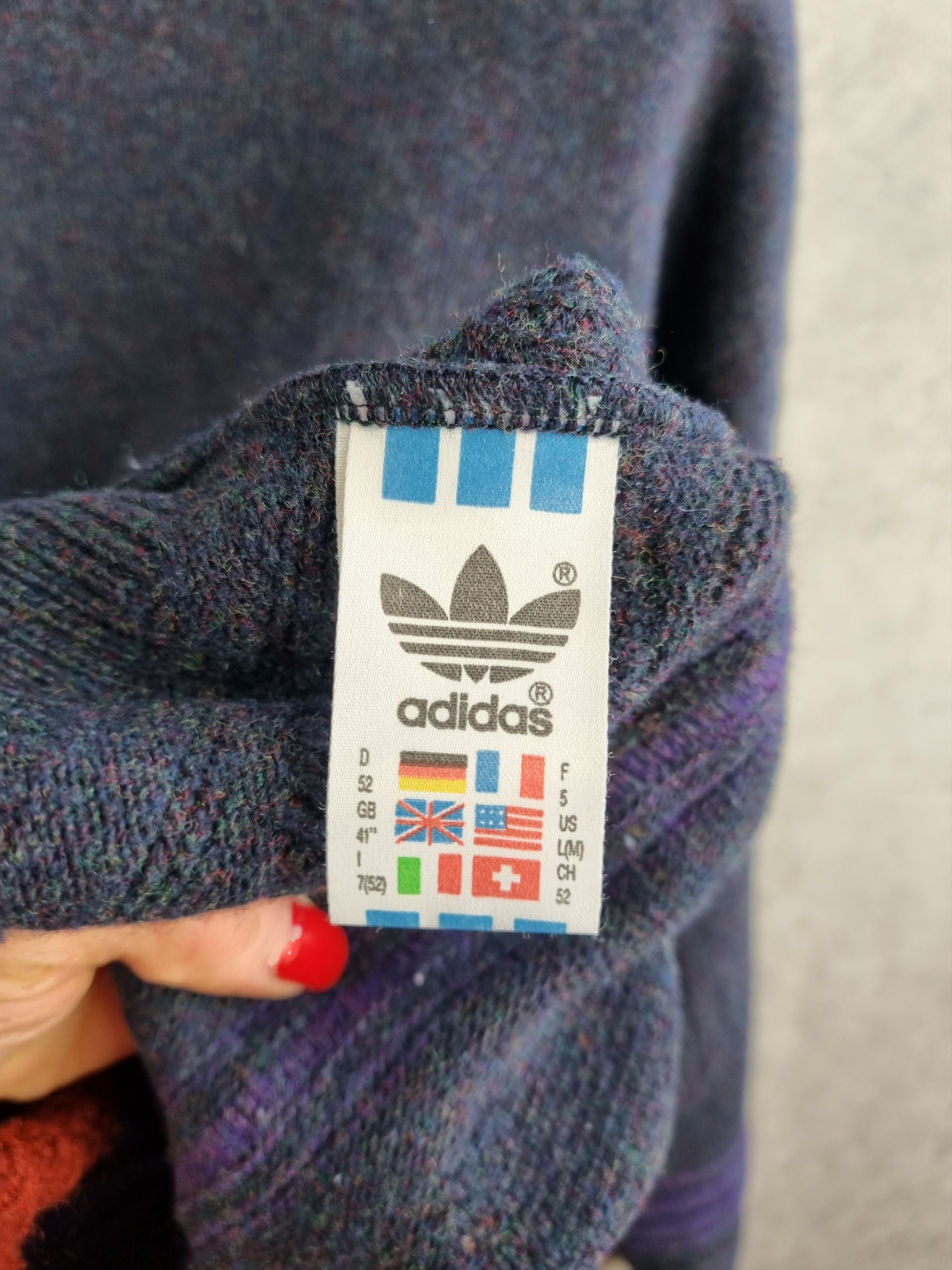 Adidas × Vintage Vintage 80s Adidas Knitted Wool Sweater German Pullover Size US L / EU 52-54 / 3 - 10 Thumbnail