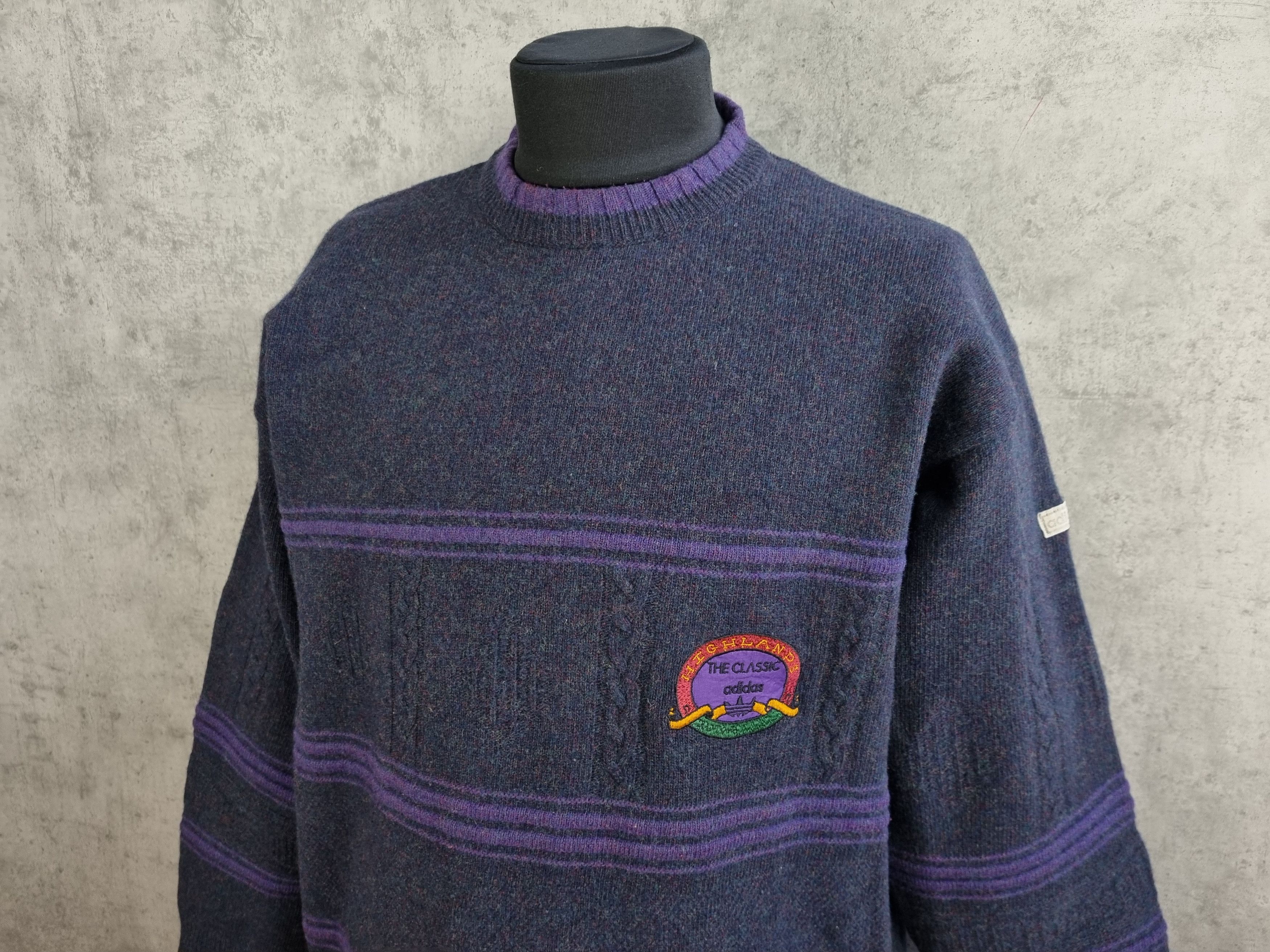Adidas × Vintage Vintage 80s Adidas Knitted Wool Sweater German Pullover Size US L / EU 52-54 / 3 - 3 Thumbnail