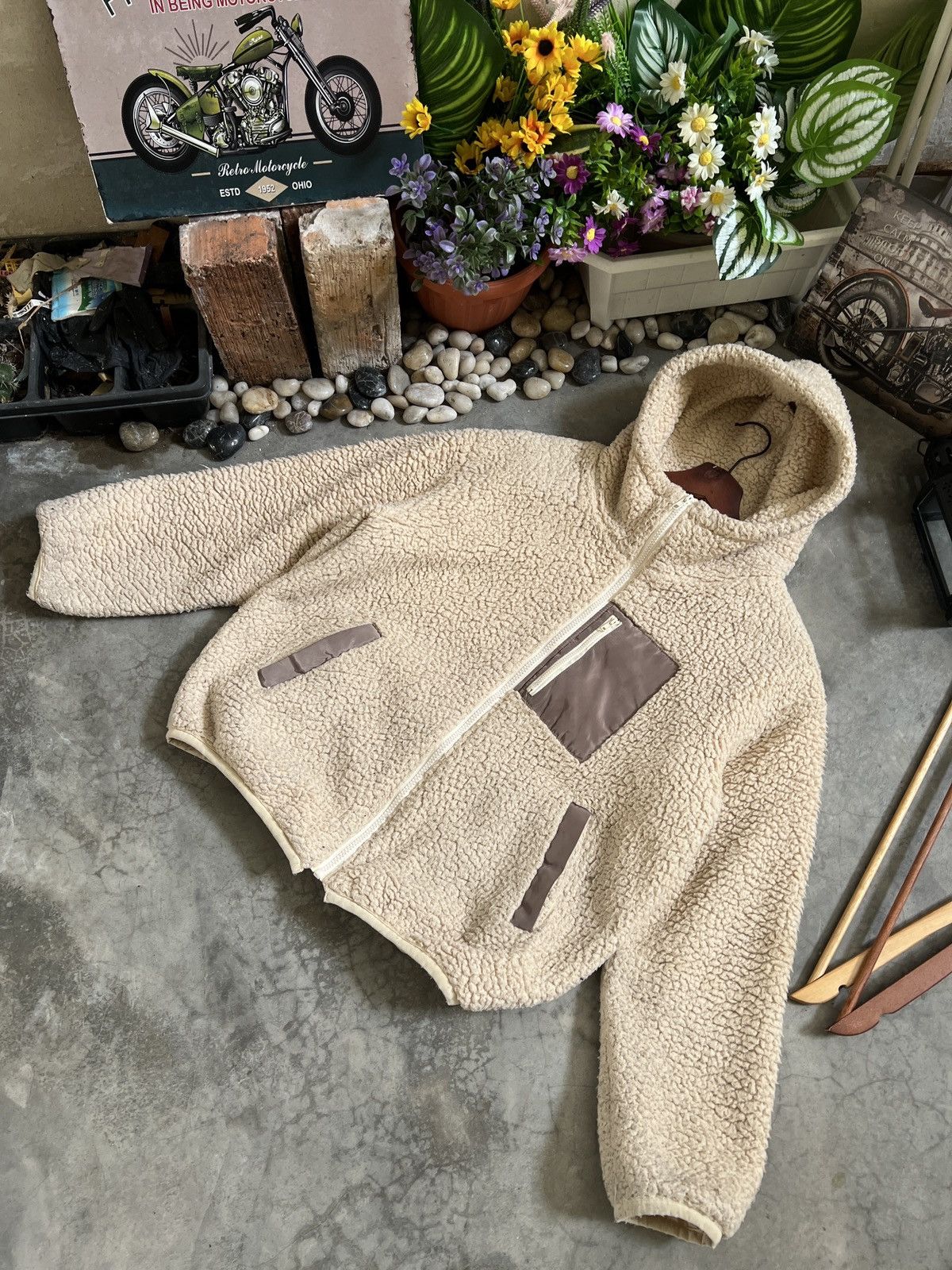 Japanese Brand × Vintage VTG 🖤 Japanese Deep Pile Sherpa Quilted Jacket With Hoodie Size US M / EU 48-50 / 2 - 4 Thumbnail