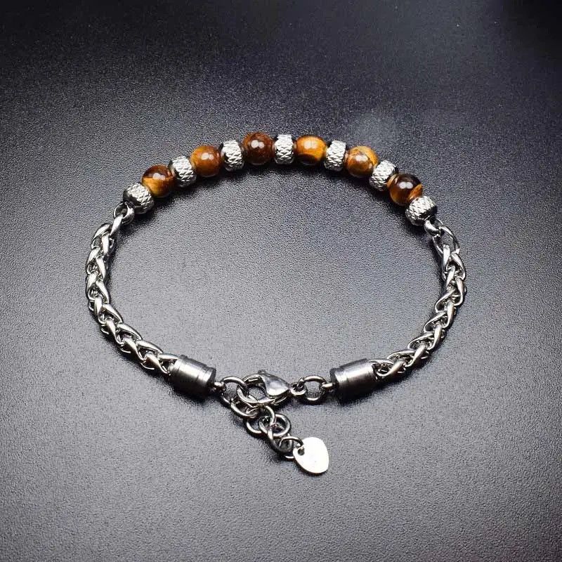 Jewelry Adjustable Unique Natural Tiger Eye Stone Beaded Bracelet Size ONE SIZE - 3 Thumbnail