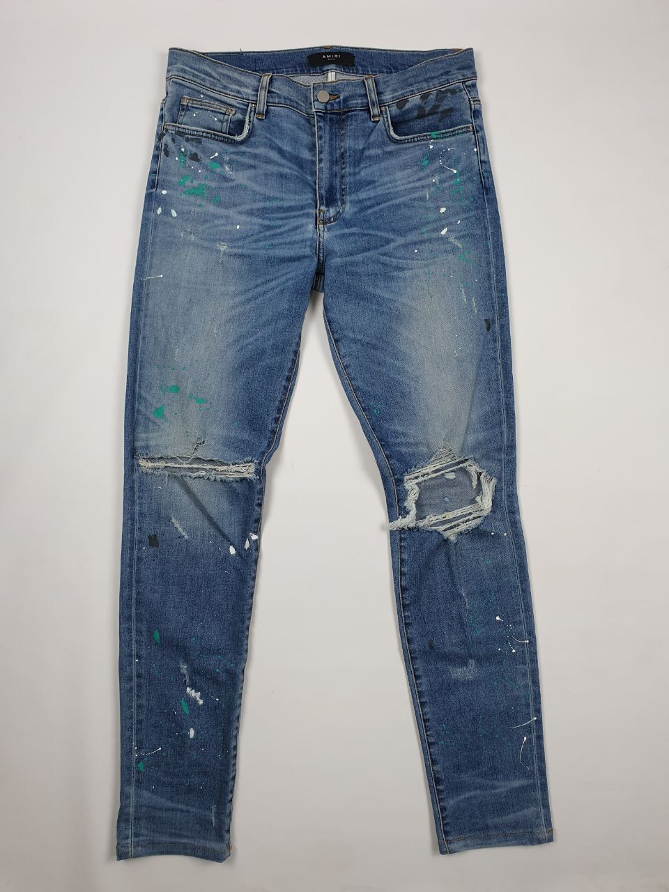 Pre-owned Amiri Distressed Jeans Rock Style In Blue