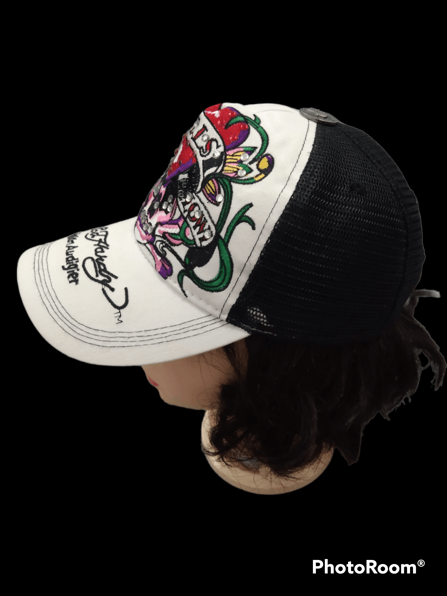 Christian Audigier ED HARDY BY CHRISTIAN AUDIGIER SKULL SWAROVSKI TRUCKER HAT Size ONE SIZE - 2 Thumbnail