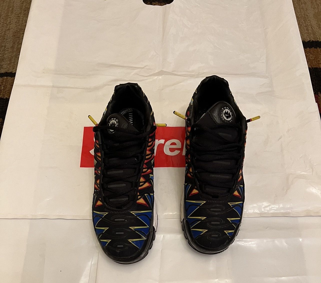 image of Nike Air Max Plus La Requin “The Shark France” 2018 Size 11 Shoes in Black/Blue/Yellow, Men's