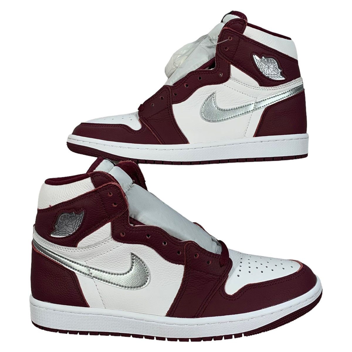 Jordan Brand Air Jordan 1 High Og Bordeaux Metallic Silver 2021 Sneakers Size US 10 / EU 43 - 1 Thumbnail
