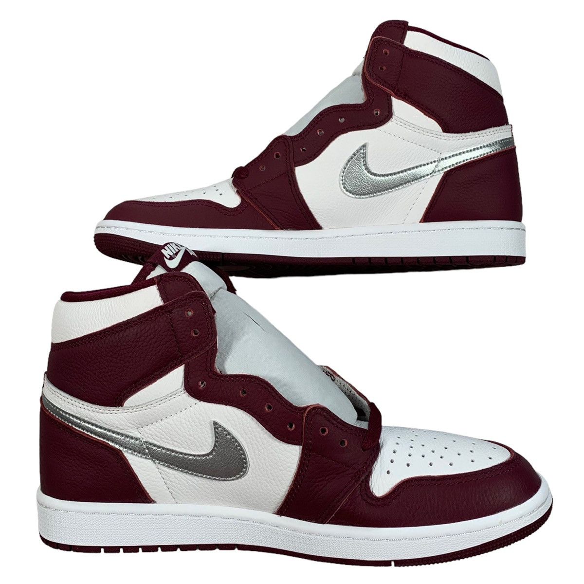 Jordan Brand Air Jordan 1 High Og Bordeaux Metallic Silver 2021 Sneakers Size US 10 / EU 43 - 2 Thumbnail