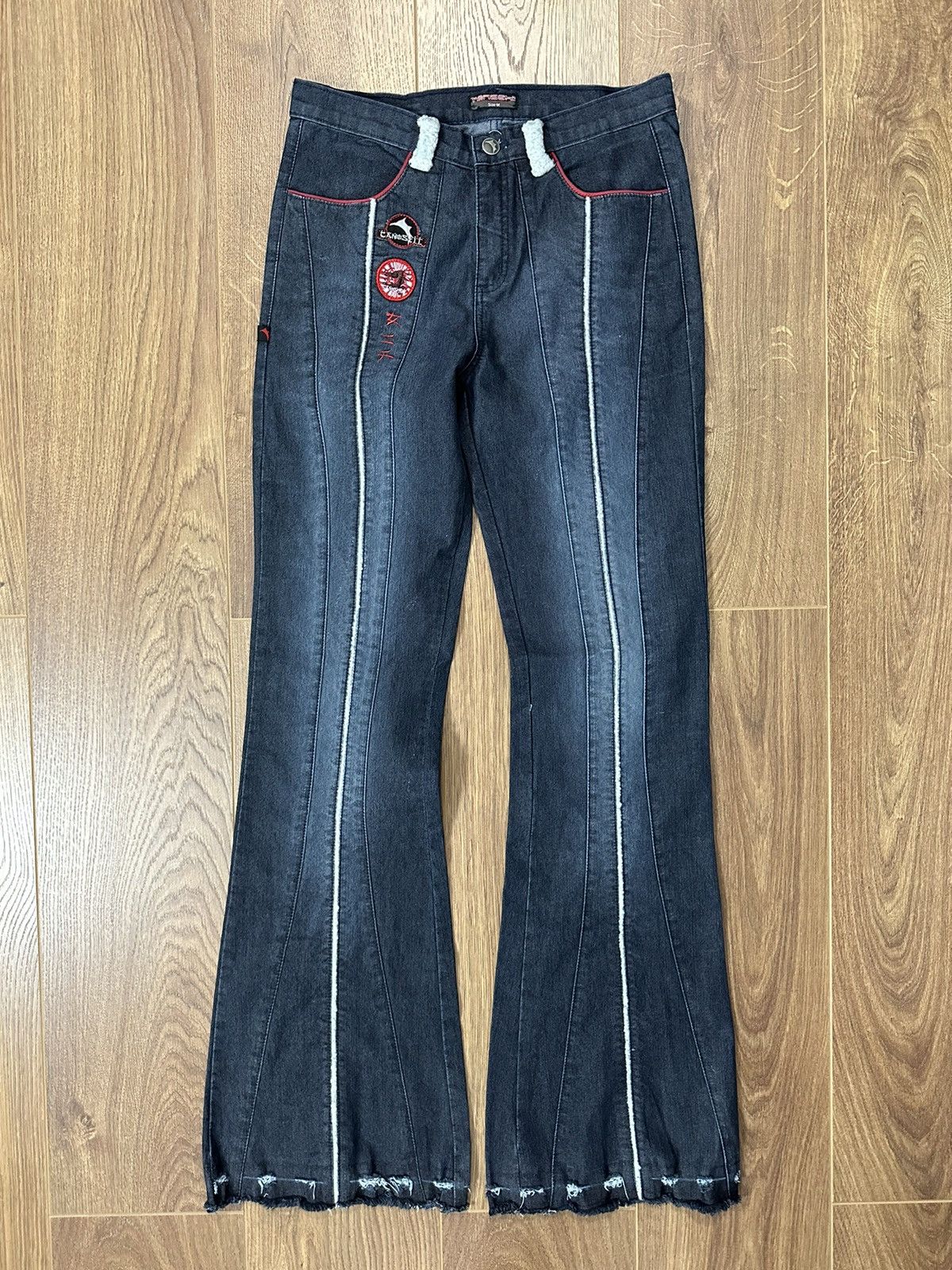 Japanese Brand × Vintage Vintage Avant-garde Japanese Flared Stripped Jeans Size 30" / US 8 / IT 44 - 1 Thumbnail