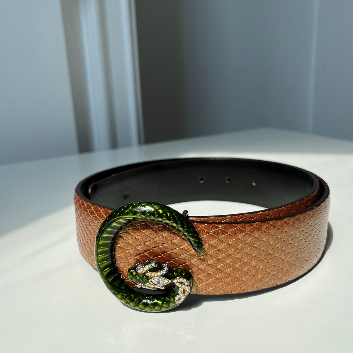 Pre-owned Gucci X Tom Ford Gucci By Tom Ford Python Snake Purple Dragon Jewel Belt 2000 In Green/brown