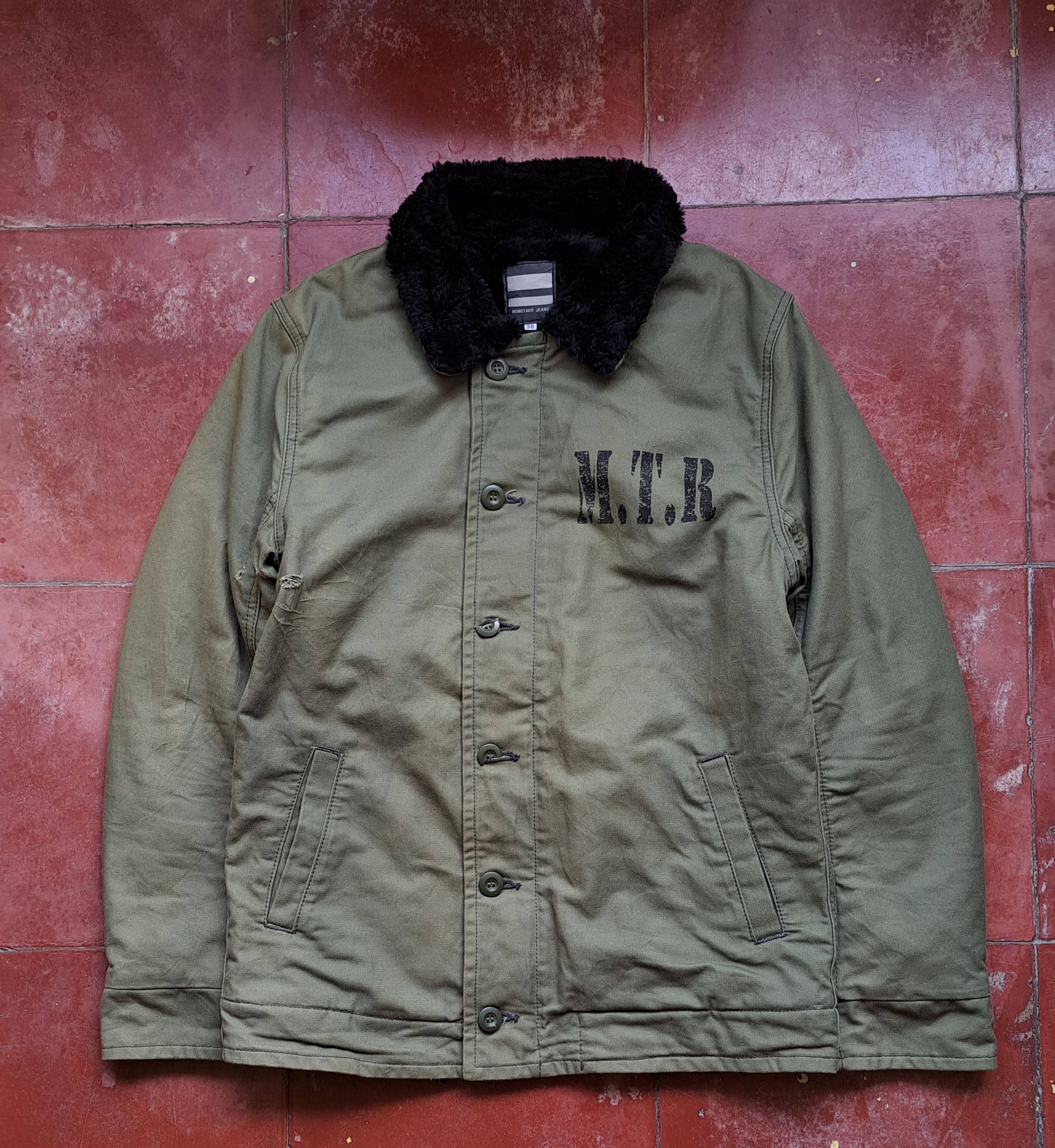 image of Mink Fur Coat x Momotaro Japan N1 Deck Jacket in Green, Men's (Size Medium)