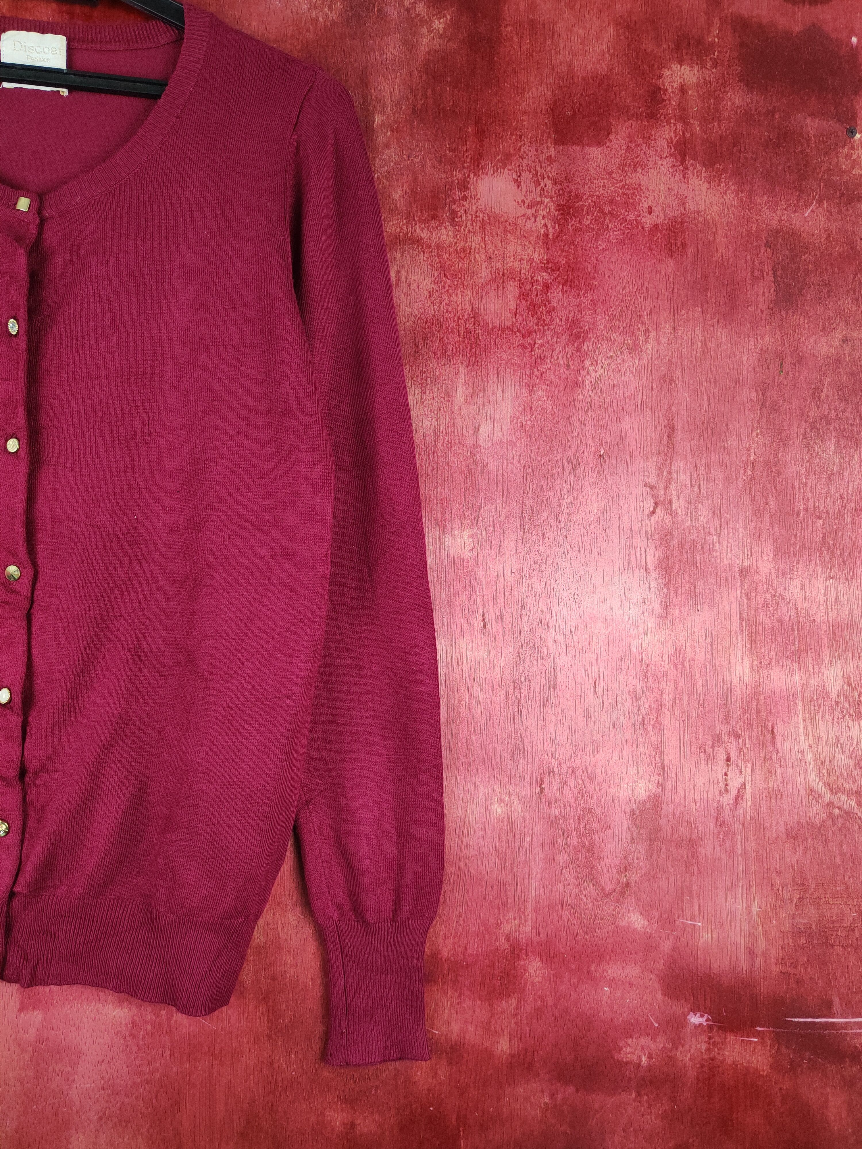 Hypebeast × Japanese Brand Discoat Maroon Knitwear Cardigan #S1164 Size S / US 4 / IT 40 - 5 Thumbnail
