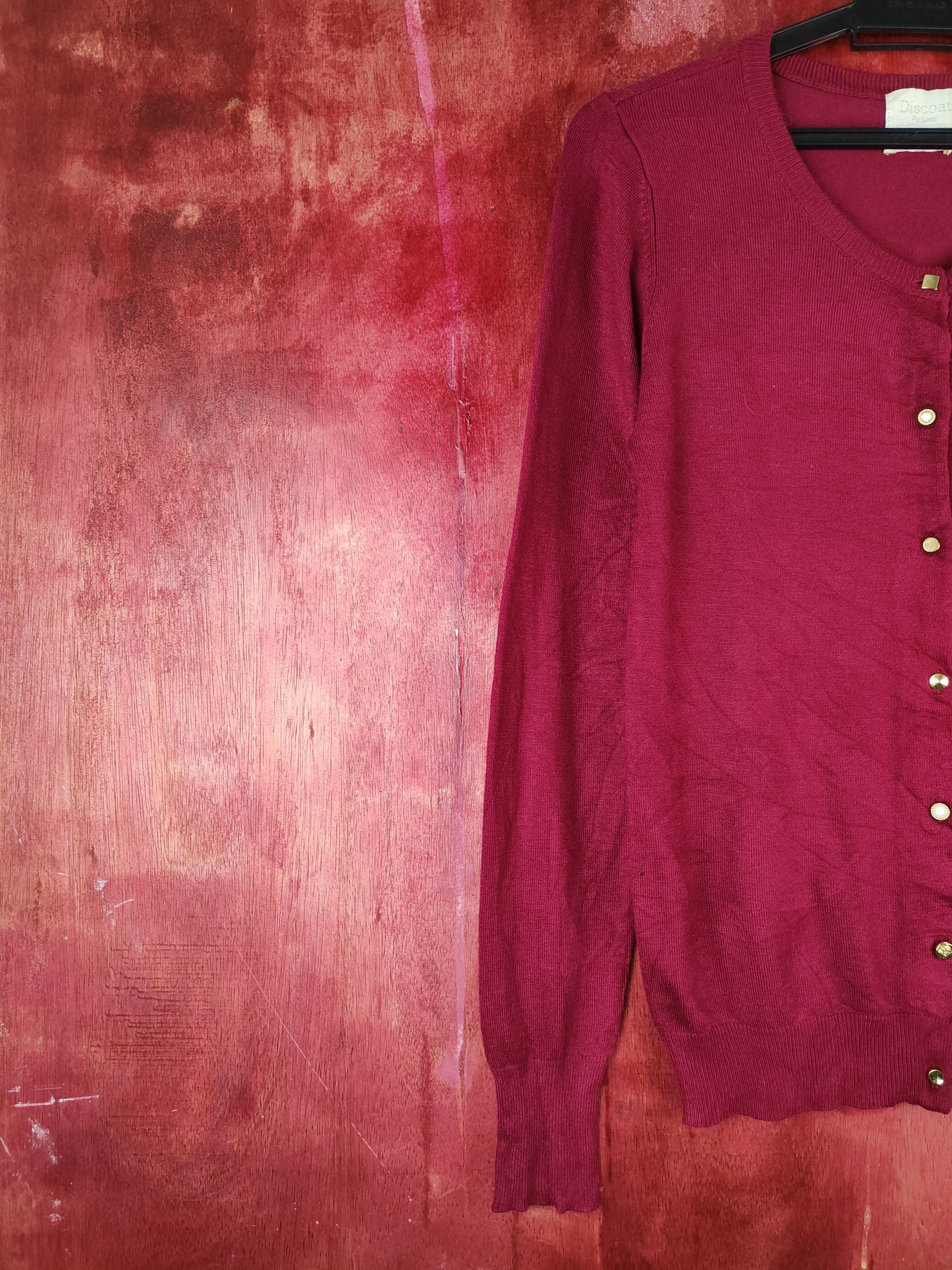 Hypebeast × Japanese Brand Discoat Maroon Knitwear Cardigan #S1164 Size S / US 4 / IT 40 - 3 Thumbnail