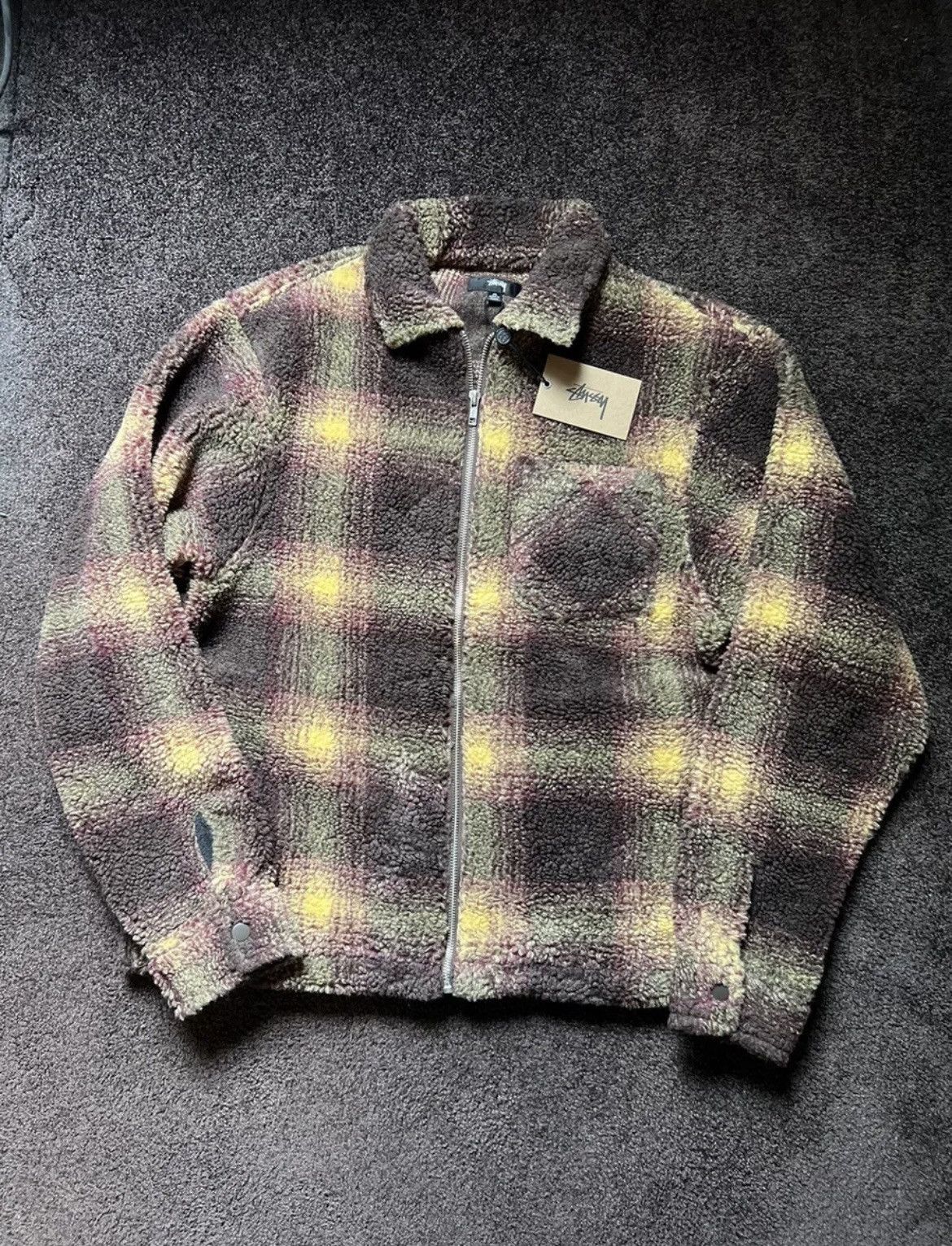 Stussy Stussy Shadow Plaid Sherpa Zip Shirt (Brown) | Grailed