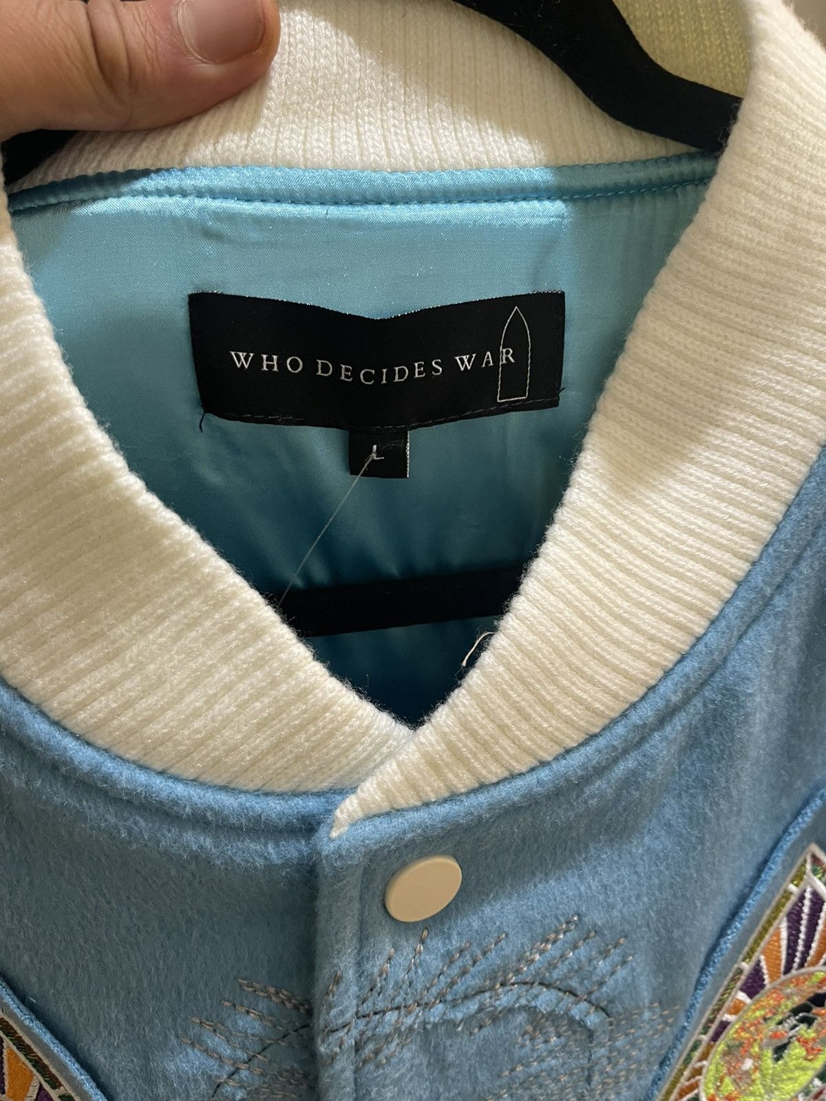 Who Decides War Who Decides War Varsity Jacket (2023) Sky Blue Size US L / EU 52-54 / 3 - 7 Thumbnail
