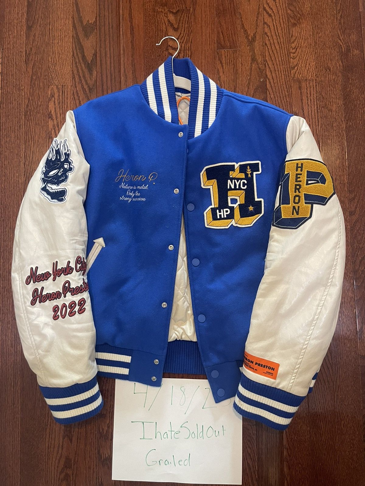 image of Heron Preston Varsity Jacket in Blue, Men's (Size Medium)