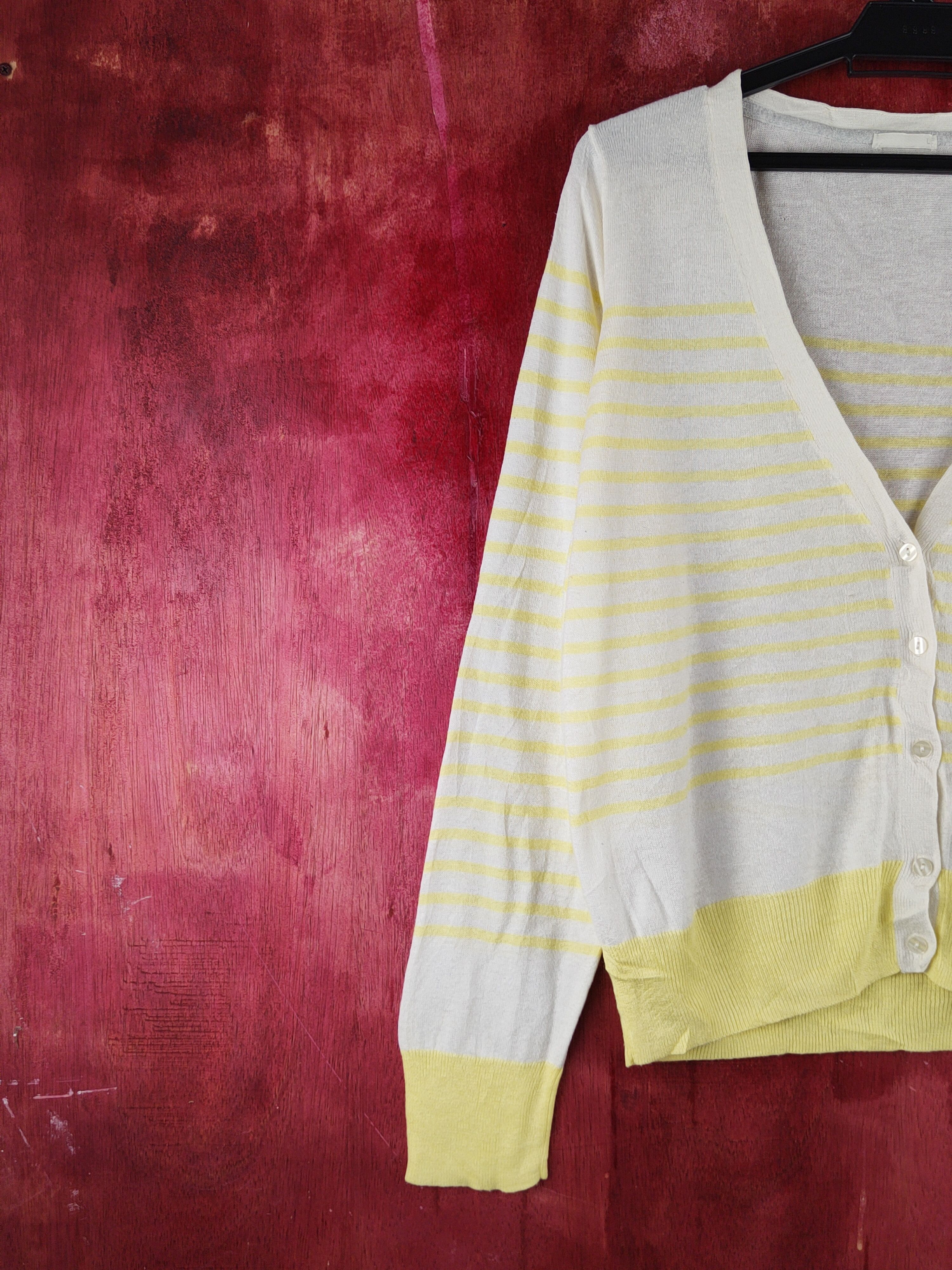 GU × Japanese Brand GU Yellow/White Stripe Knitwear Cardigan #S1242 Size M / US 6-8 / IT 42-44 - 3 Thumbnail