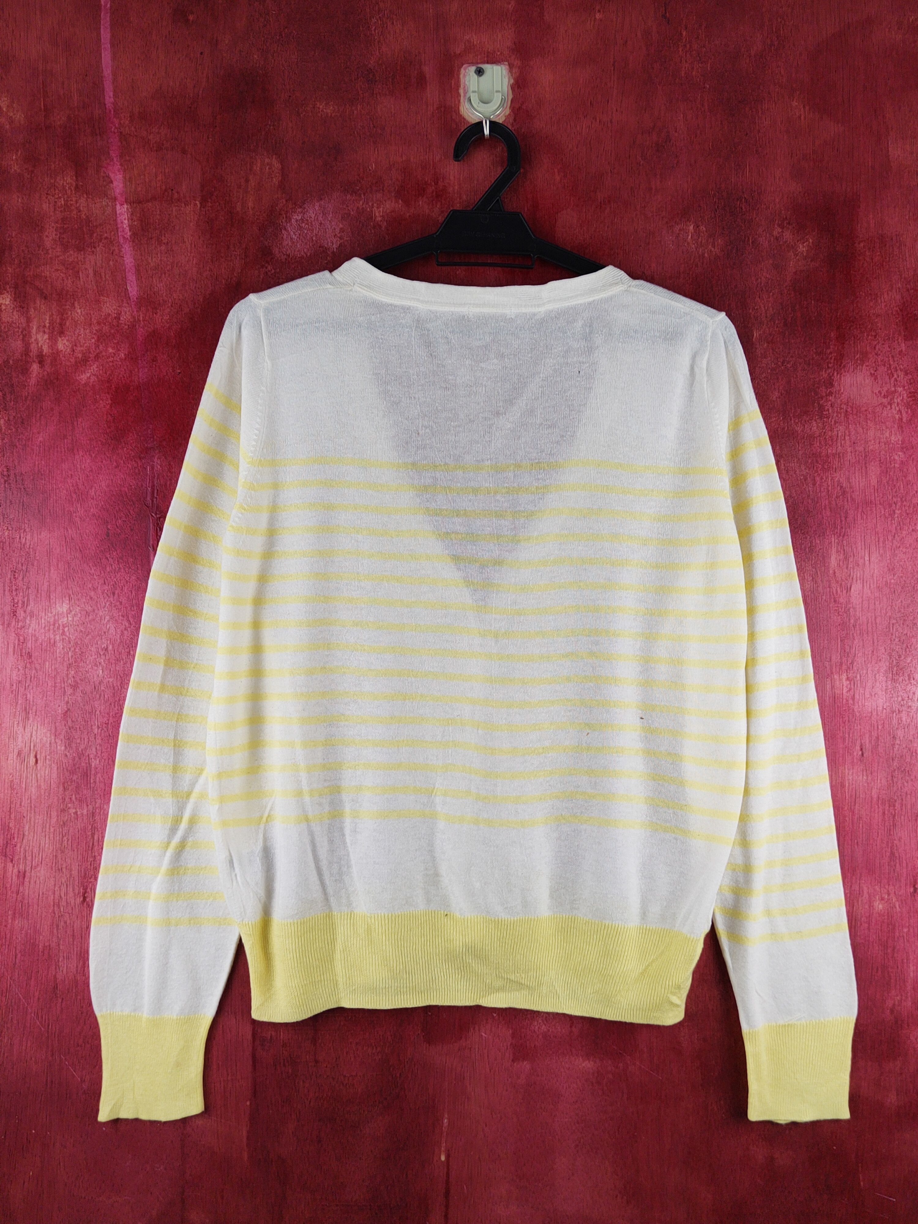 GU × Japanese Brand GU Yellow/White Stripe Knitwear Cardigan #S1242 Size M / US 6-8 / IT 42-44 - 7 Thumbnail
