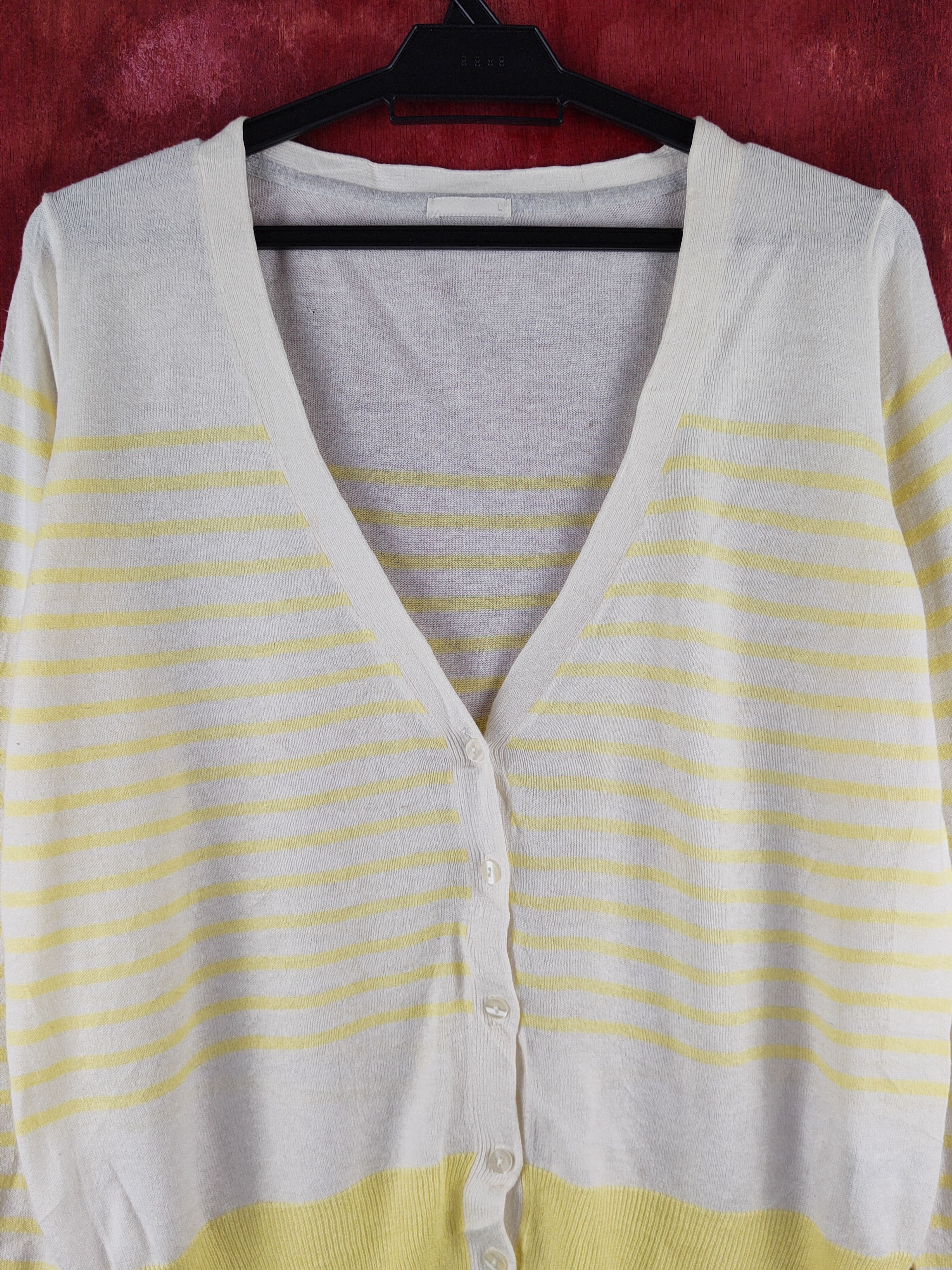 GU × Japanese Brand GU Yellow/White Stripe Knitwear Cardigan #S1242 Size M / US 6-8 / IT 42-44 - 2 Thumbnail