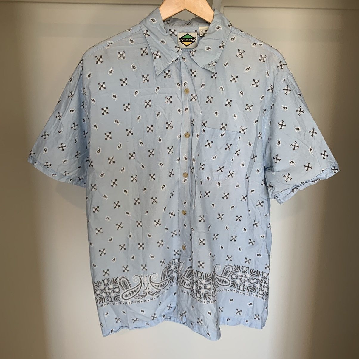 JNCO Vintage Baby Blue Bandana Paisley Print Button Up Shirt Size US L / EU 52-54 / 3 - 3 Thumbnail
